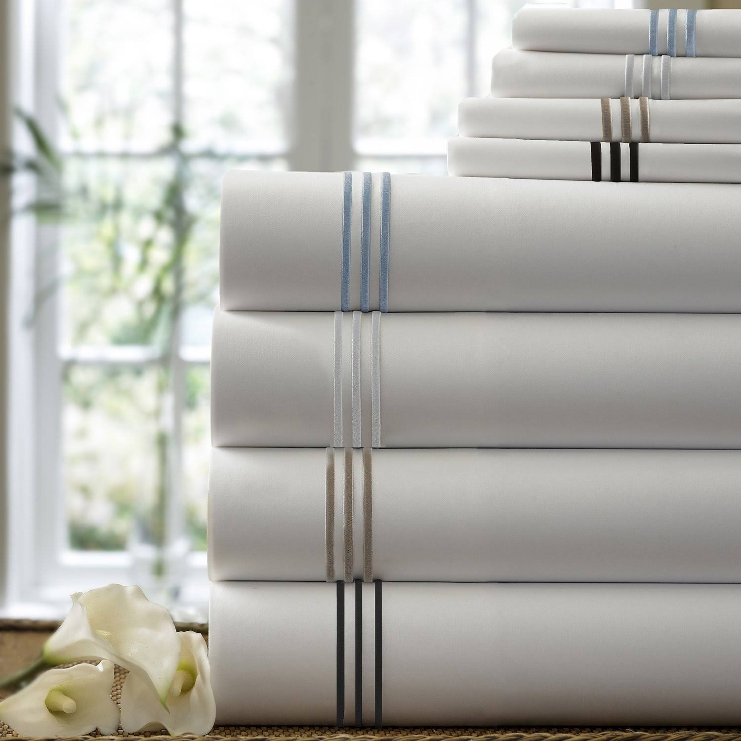 Cassadecor Embroidered Triple Line Bedding Sham Set - Blue - Queen