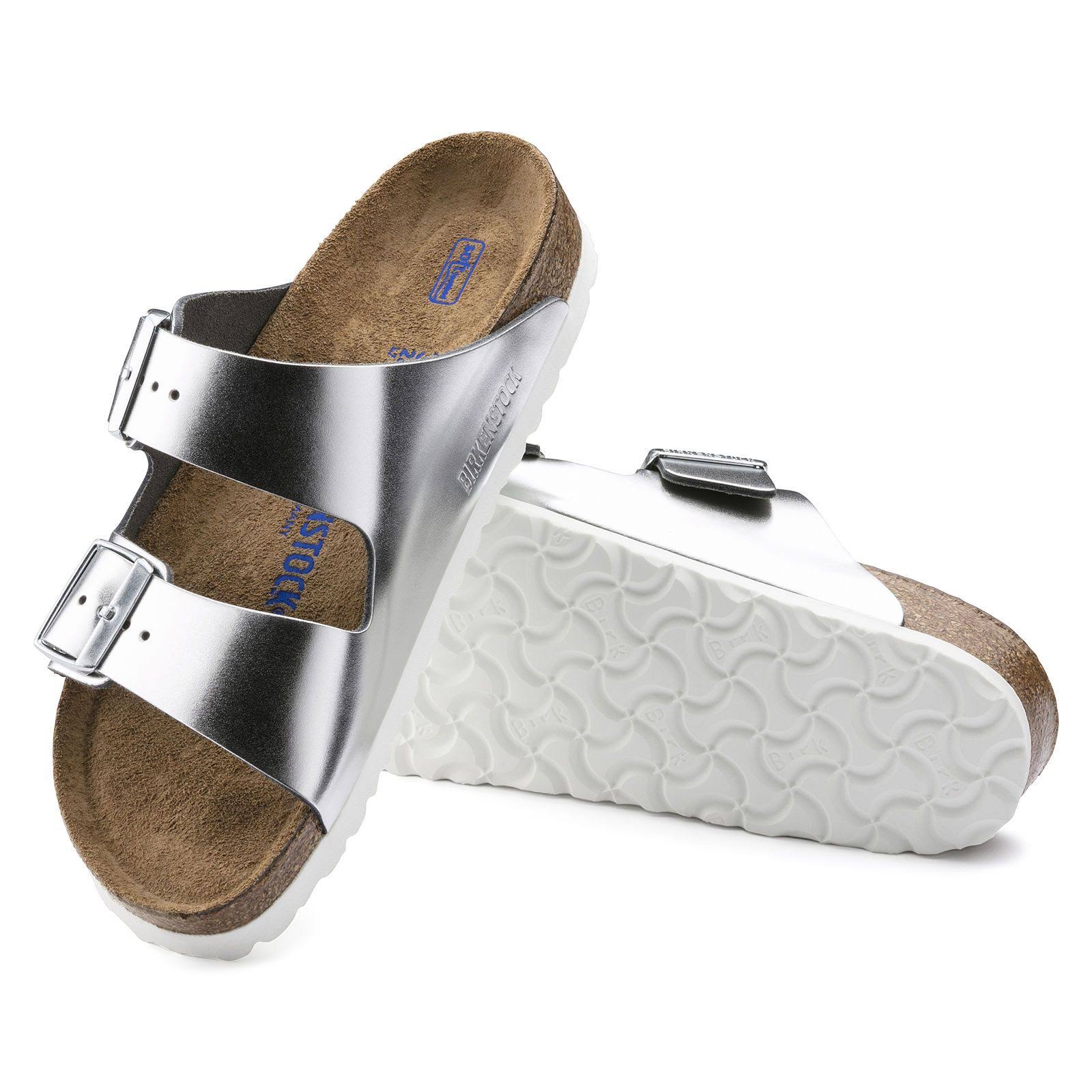 Arizona Soft Footbed Leather Sandal, Metallic Silver, 39