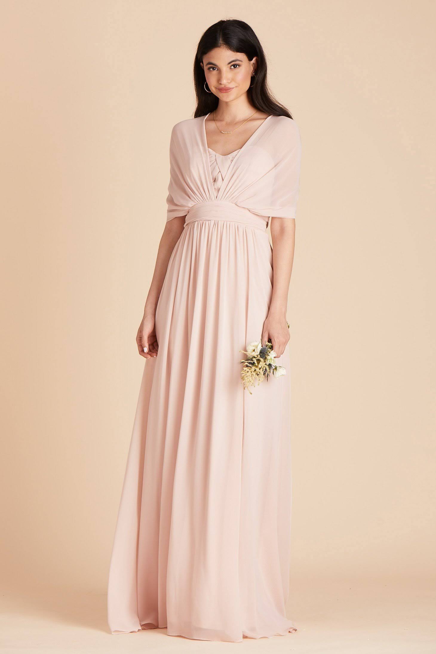 Birdy Grey Grace Convertible Chiffon Bridesmaid Dress in Pale Blush XL / Pale Blush / No Slit