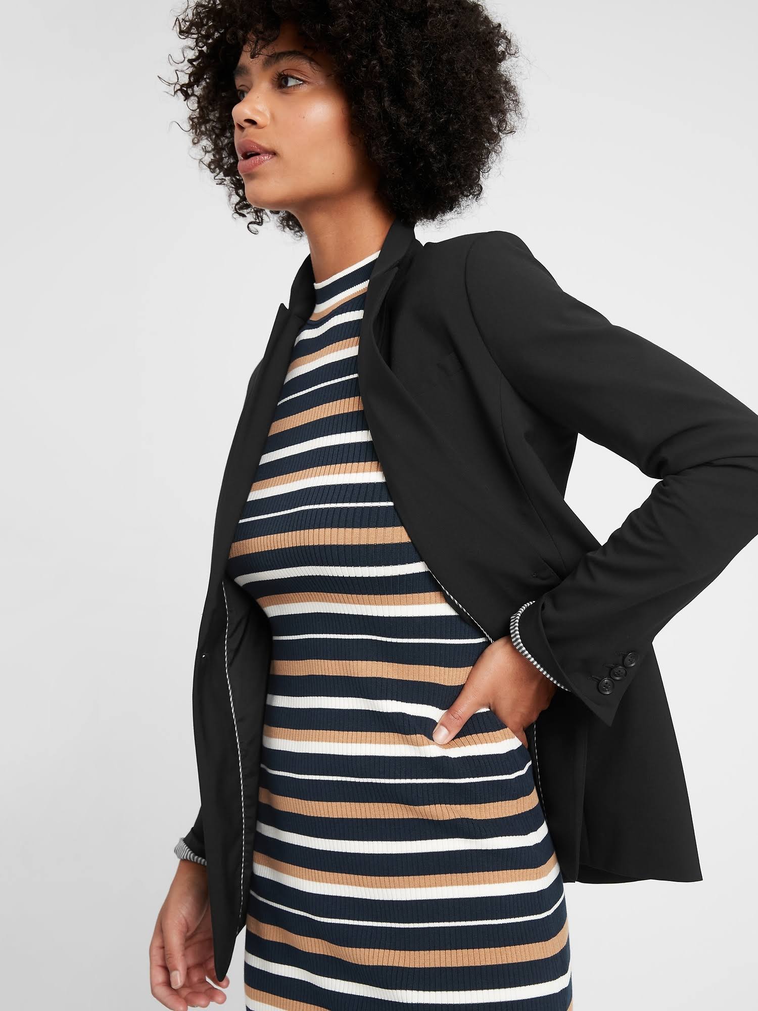 Banana Republic Women's Long & Lean-Fit Washable Wool-Blend Blazer Black Size 0