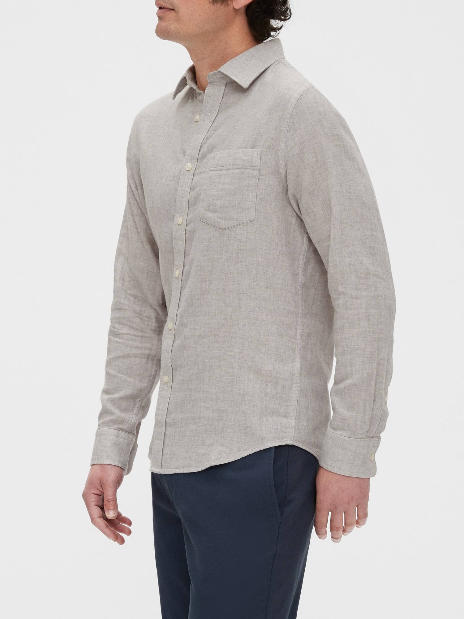 Banana Republic Factory Men's Slim-Fit Untucked Double-Weave Shirt Light Grey Regular Size M