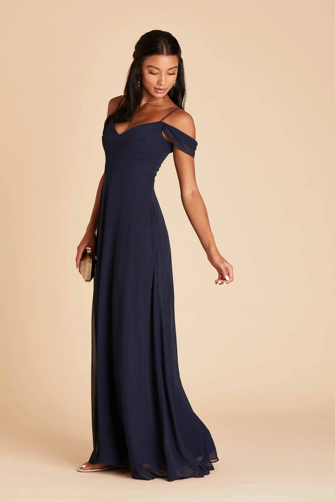 Birdy Grey Devin Convertible Chiffon Bridesmaid Dress in Navy M / Navy