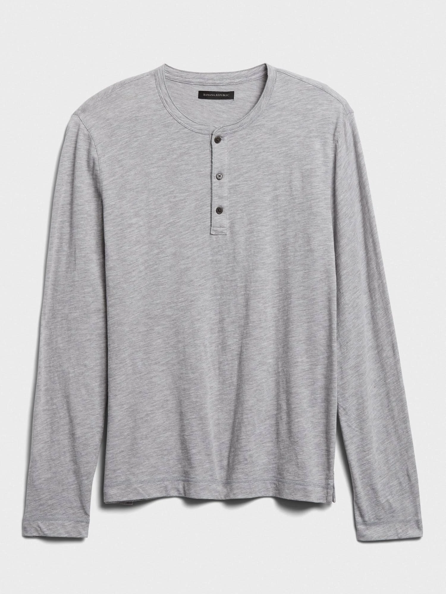 Banana Republic Men's Organic Cotton Henley T-Shirt Gray & White Stripe Size XL