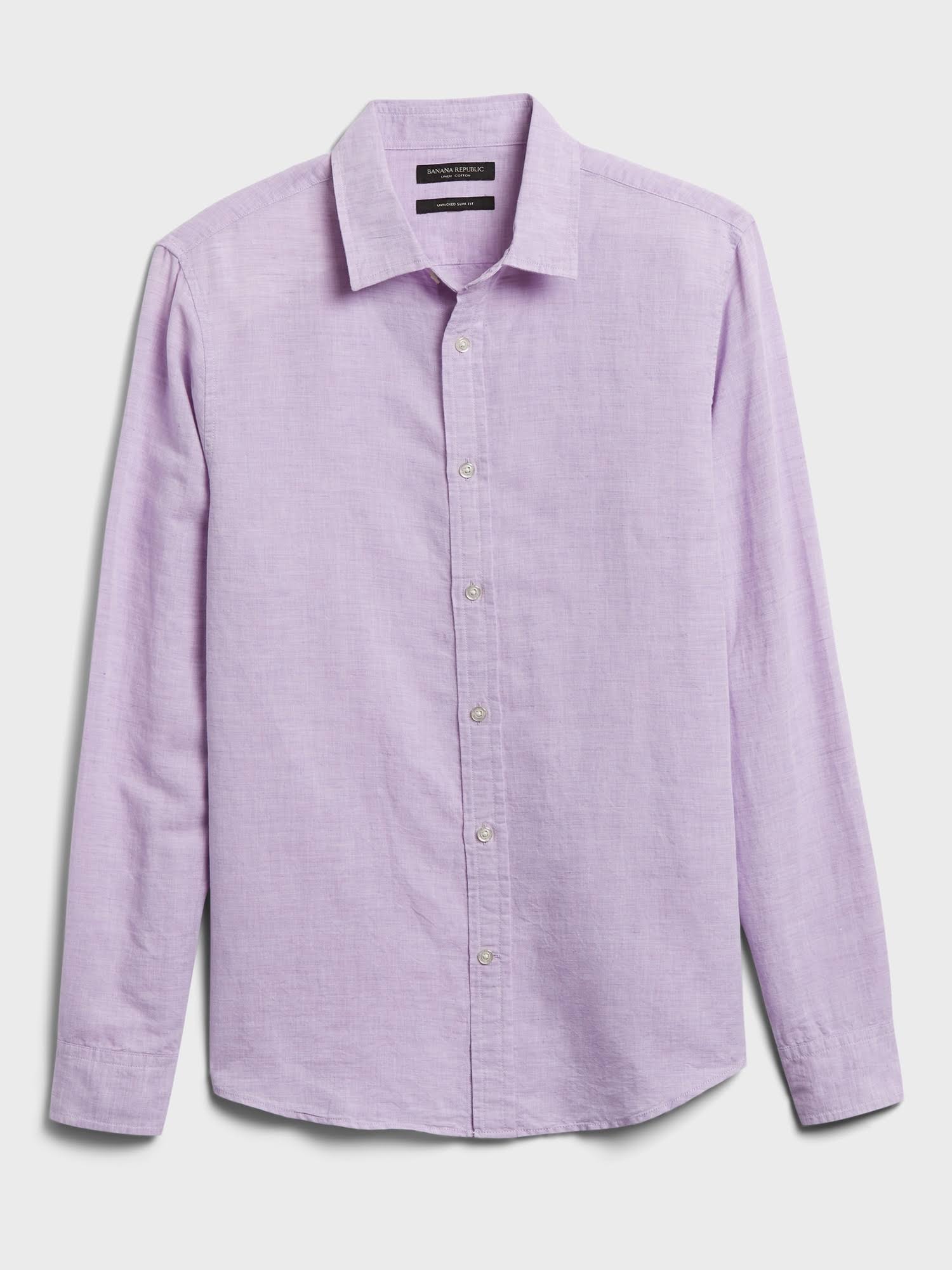 Banana Republic Men's Untucked Slim-Fit Linen-Cotton Shirt Classic Lavender Linen & Cotton Tall Size M