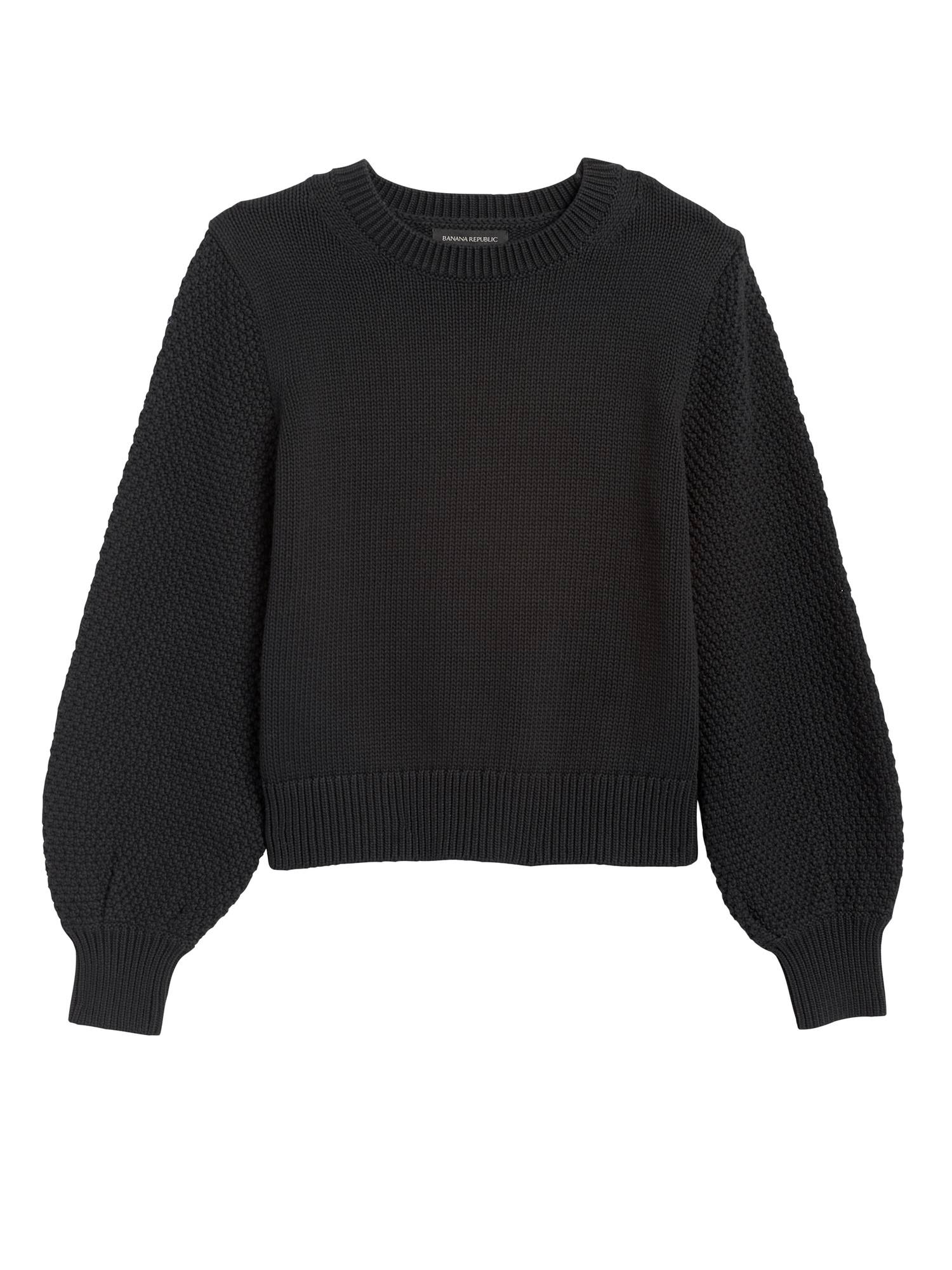 Banana Republic Women's Cotton-Blend Balloon-Sleeve Sweater Black Size XL