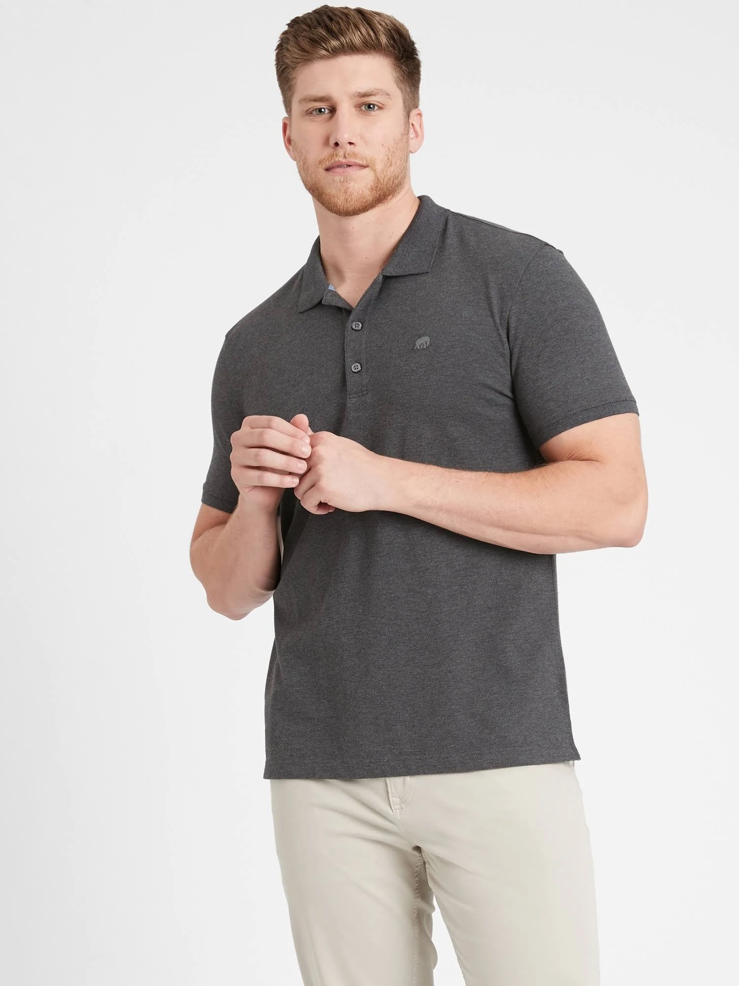 Banana Republic Men's Slim Signature Pique Polo Shirt Dark Charcoal Heather Size XL