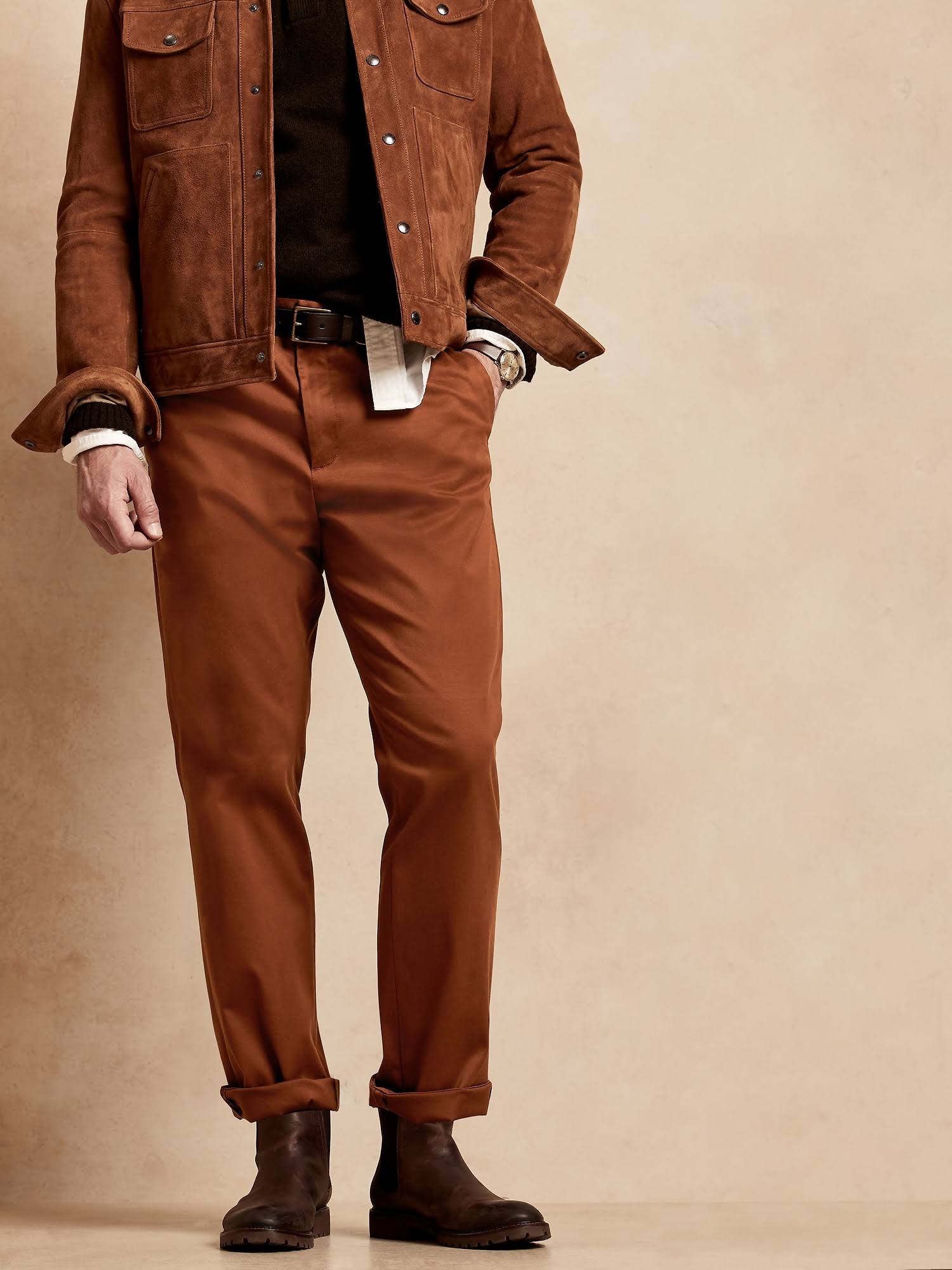Banana Republic men's Aiden Slim Rapid Movement Chino Pant Rust Brown Tall Size 36W 36L