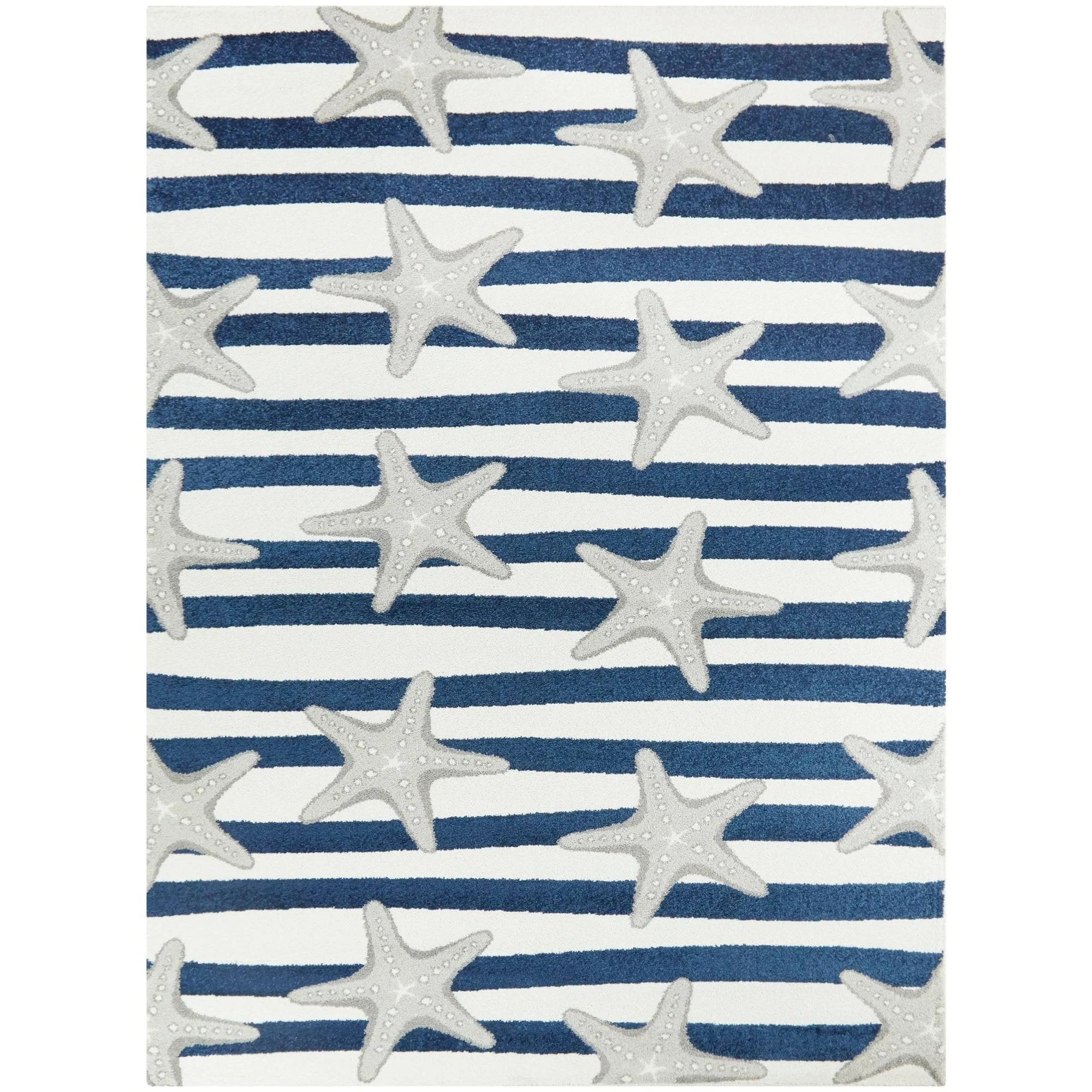 Balta Sereia Starfish Print Striped Teal/Navy 8 ft. x 10 ft. Area Rug