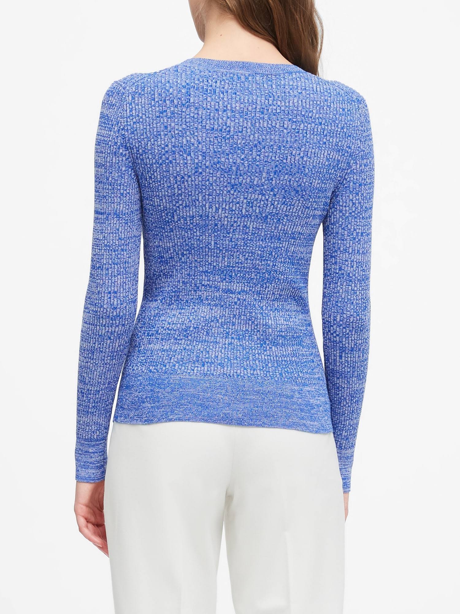 Banana Republic Women's Stretch Cotton Crew-Neck Sweater Dark Blue Heather Size XS