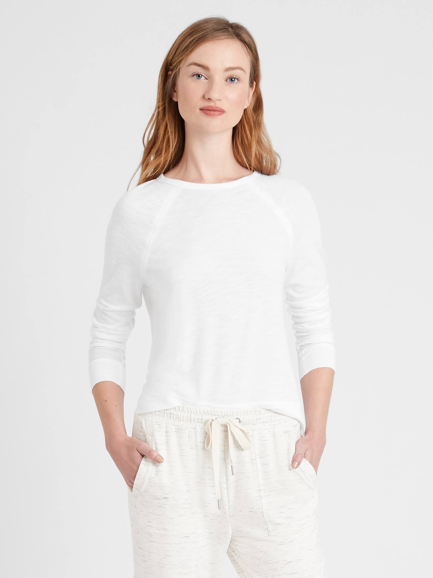 Banana Republic Women's Slub Cotton-Modal Raglan T-Shirt Soft White Size Xxs