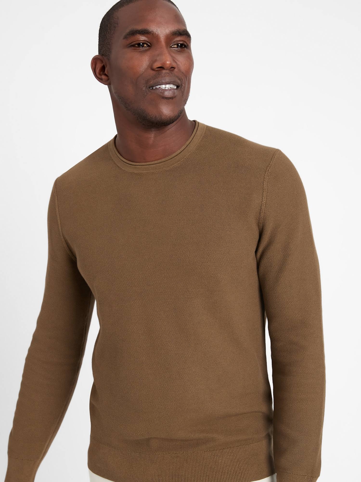 Banana Republic Men's Supima Waffle-Knit Sweater Olive You Size M