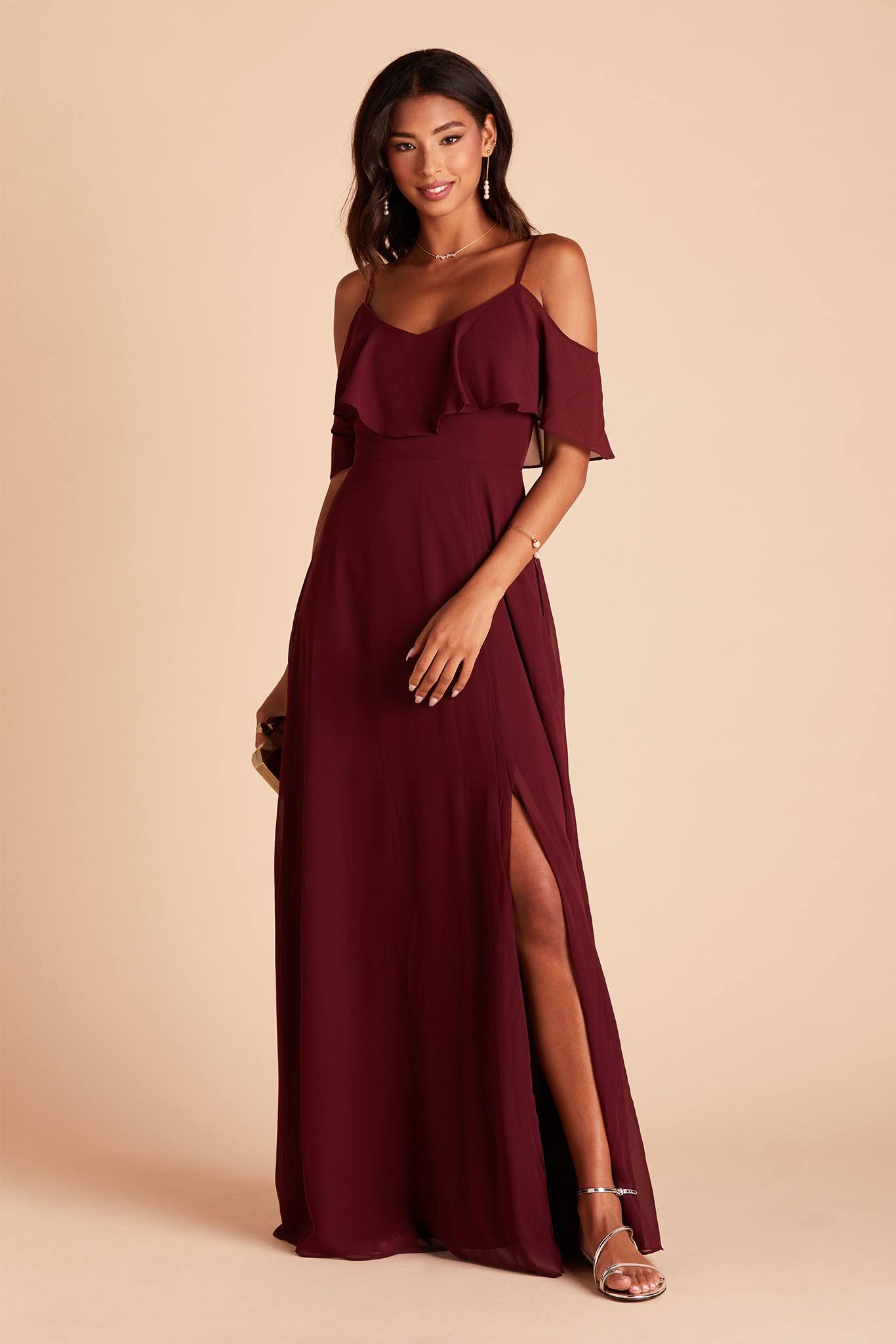 Birdy Grey Jane Convertible Chiffon Bridesmaid Dress in Cabernet S / Cabernet / No Slit