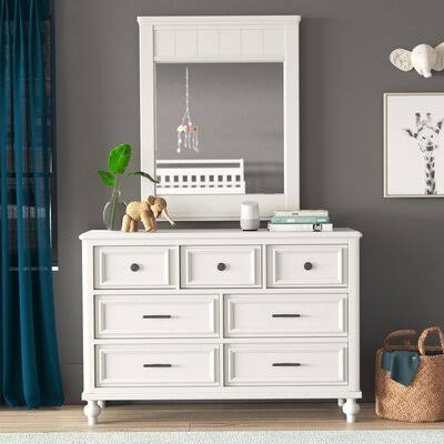 Agnon 7 Drawer Dresser with Mirror Birch LANE? Color: Pebble White