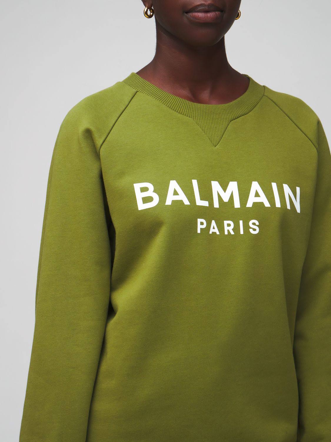 Balmain | Women Logo Printed Cotton Sweatshirt Green/White S