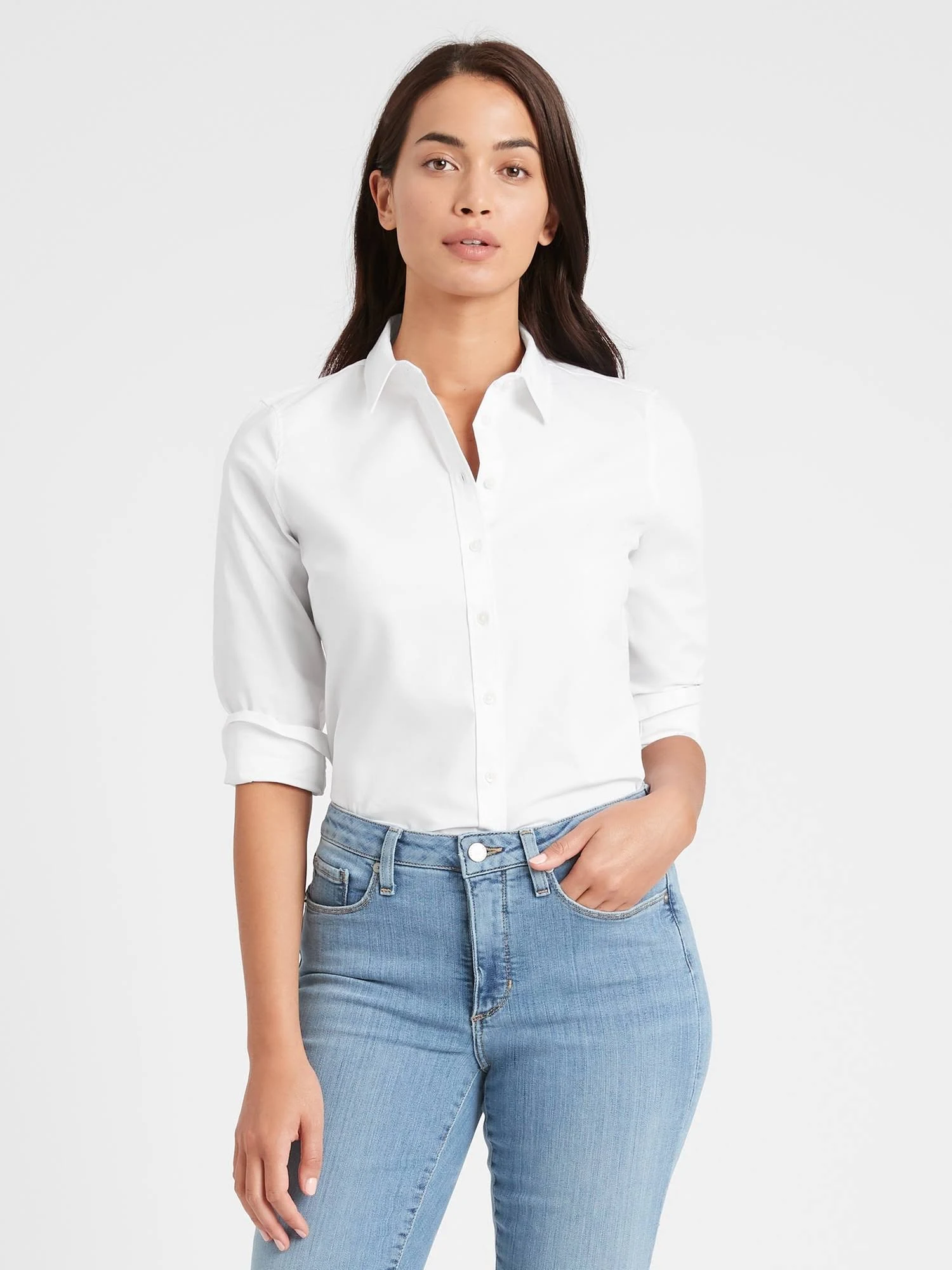 Banana Republic Women's Riley Tailored-Fit Shirt Pure White Size 14