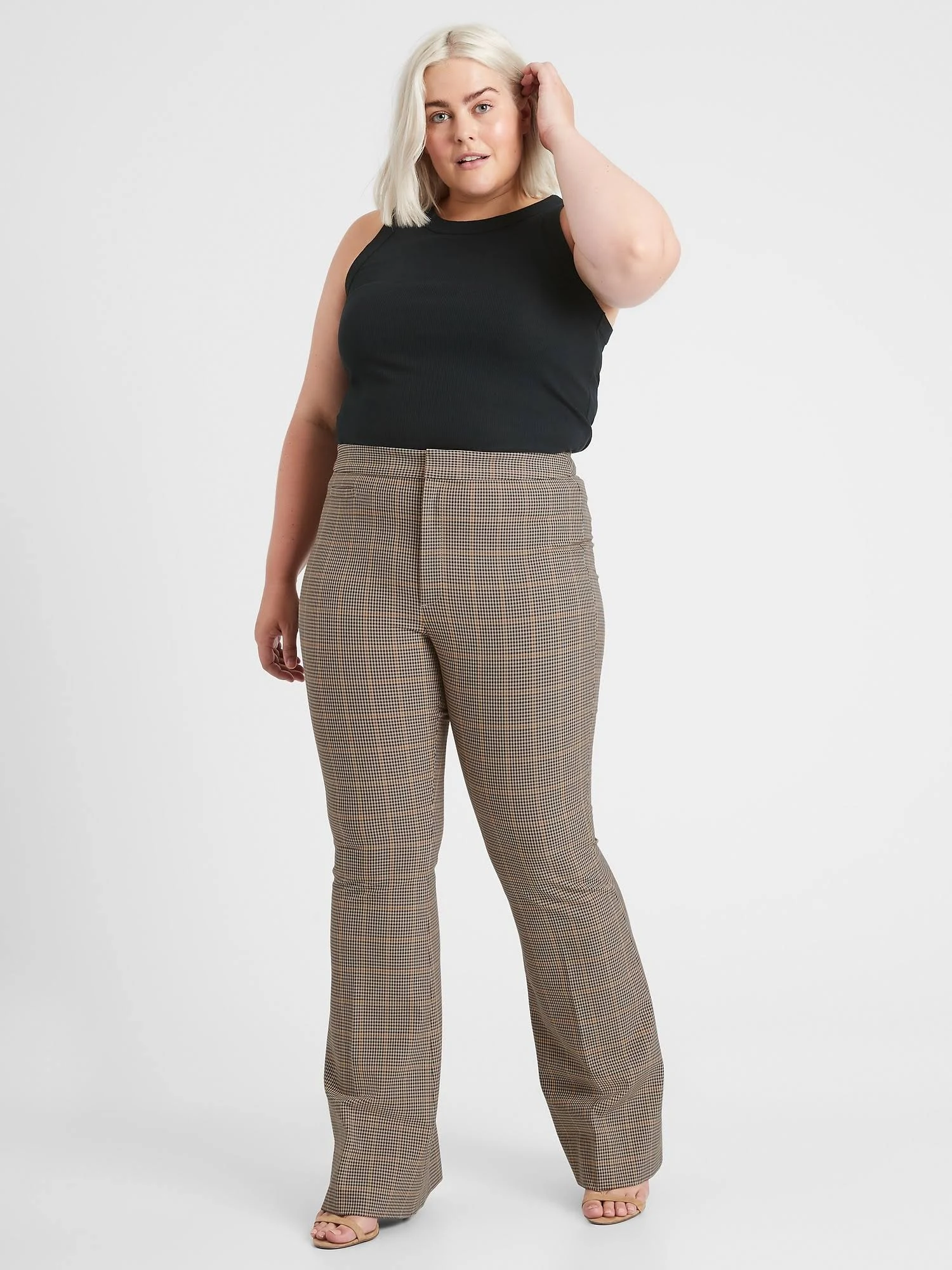 Banana Republic Women's High-Rise Flare Sloan Pant Brown & Black Plaid Size 0 Regular