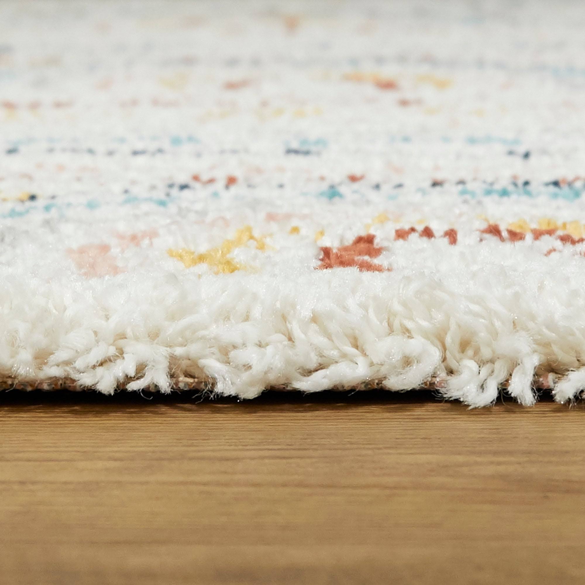 Hailey Kids Rainbow Print Shag Berber Area Rug - 6&7x22 x 9& - White