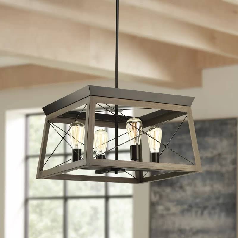 Delon 4 - Light Lantern Rectangle Chandelier Finish: Antique Bronze