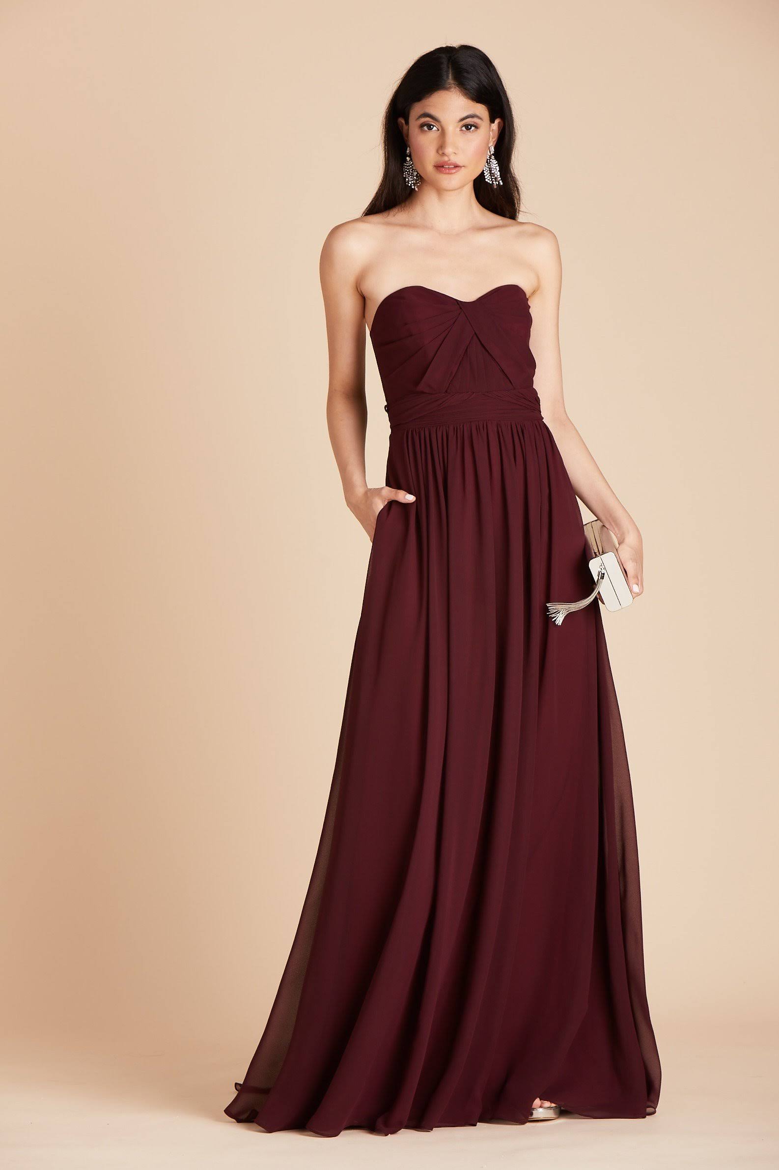 Birdy Grey Grace Convertible Chiffon Bridesmaid Dress in Cabernet S / Cabernet / No Slit