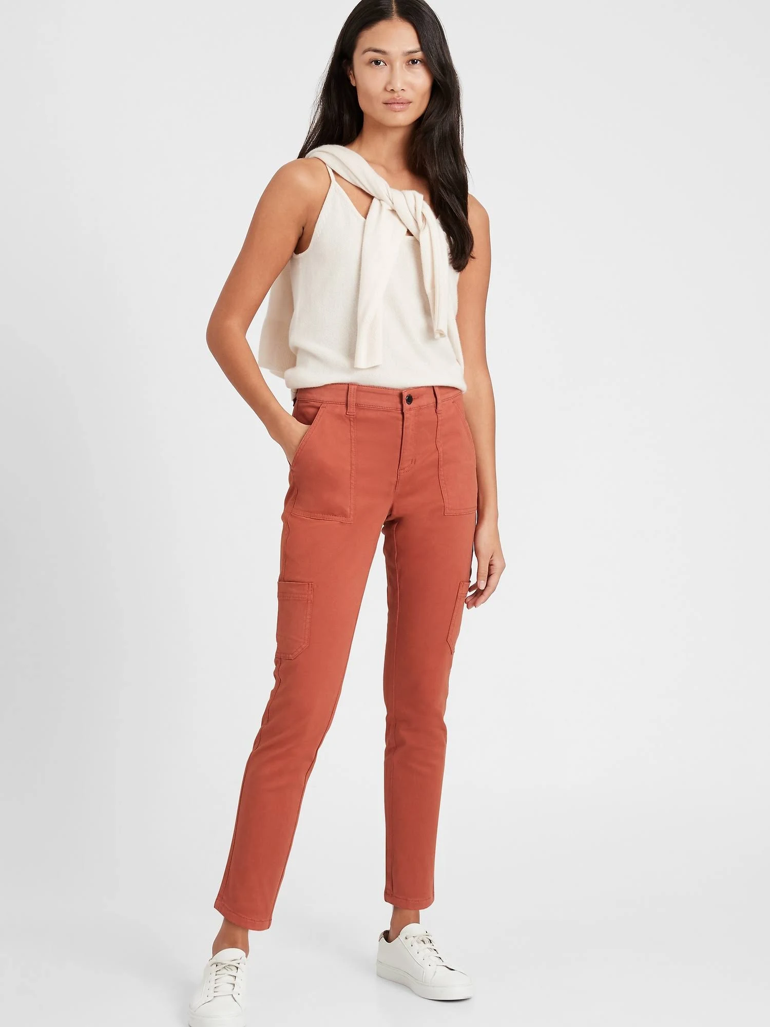 Banana Republic Women's Mid-Rise Skinny Cargo Chino Pant Copper Clay Size 12 Long