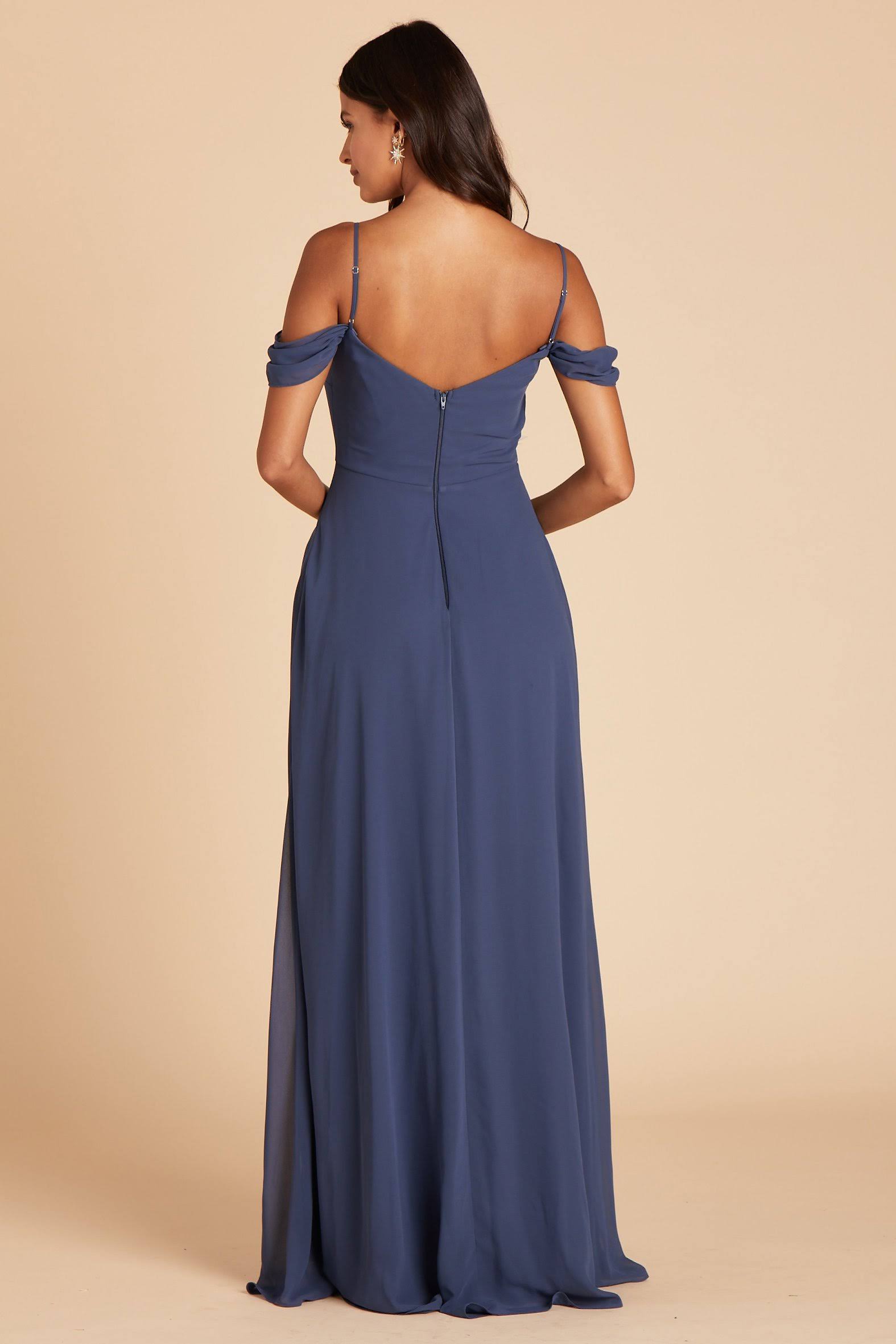 Birdy Grey Devin Convertible Chiffon Bridesmaid Dress in Slate Blue S / Slate Blue / No Slit