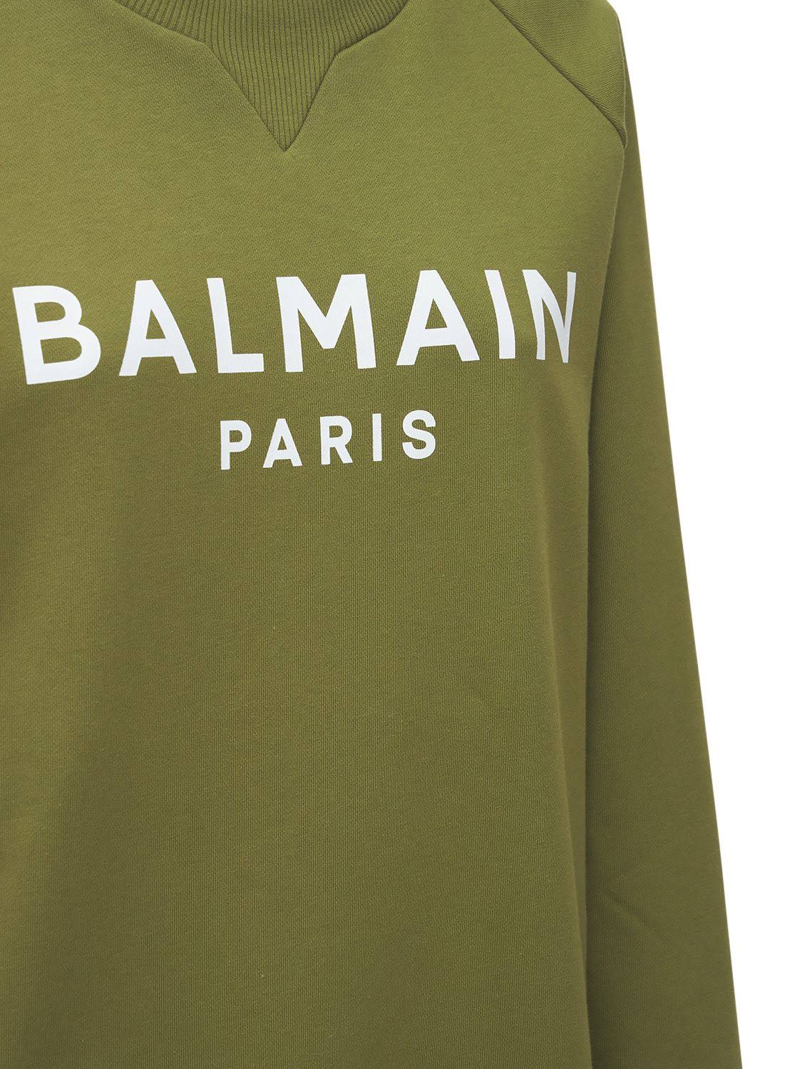Balmain | Women Logo Printed Cotton Sweatshirt Green/White S