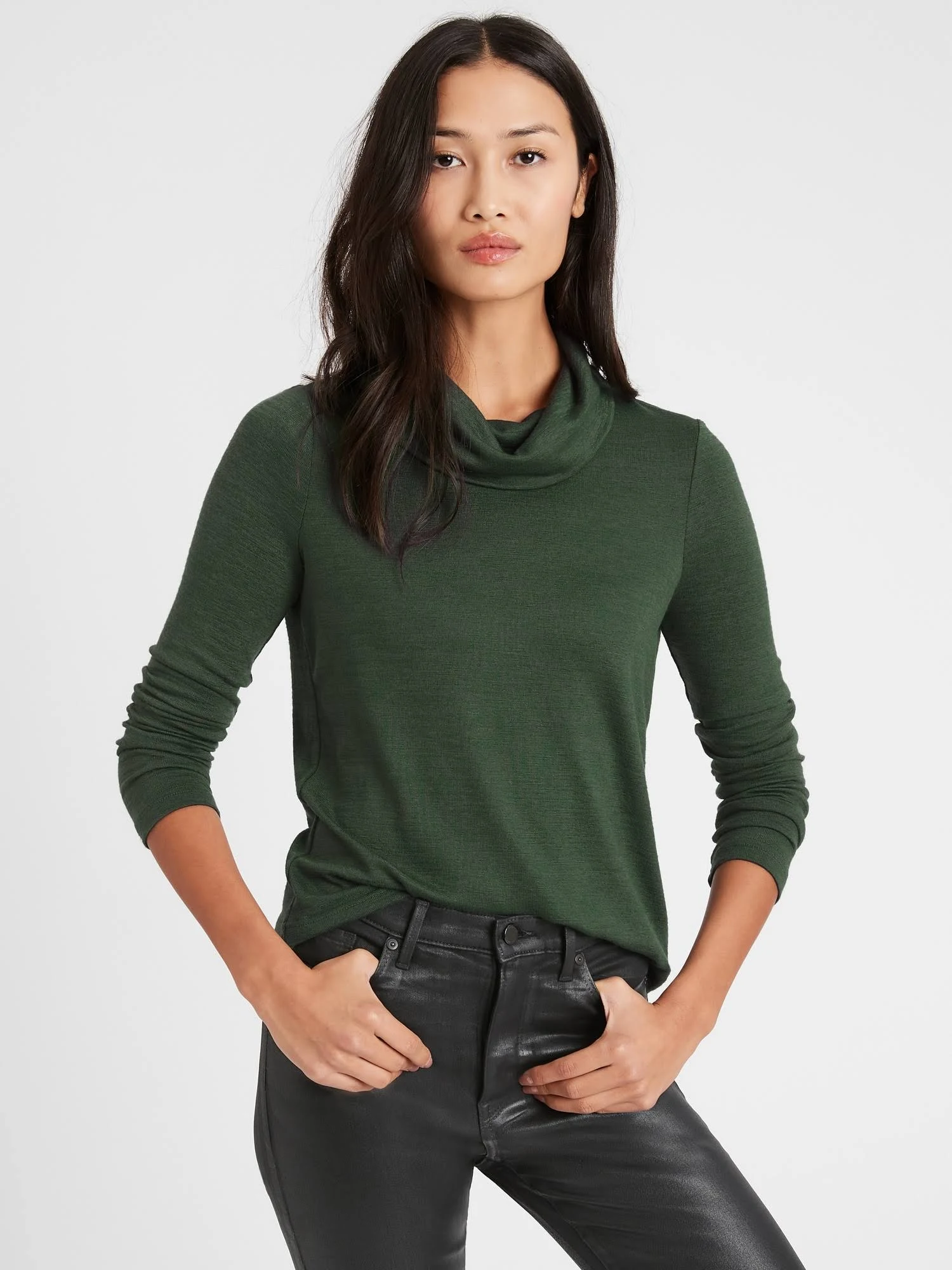 Banana Republic Women's Luxespun Cowl-Neck T-Shirt Sugar Pine Green Size XXL