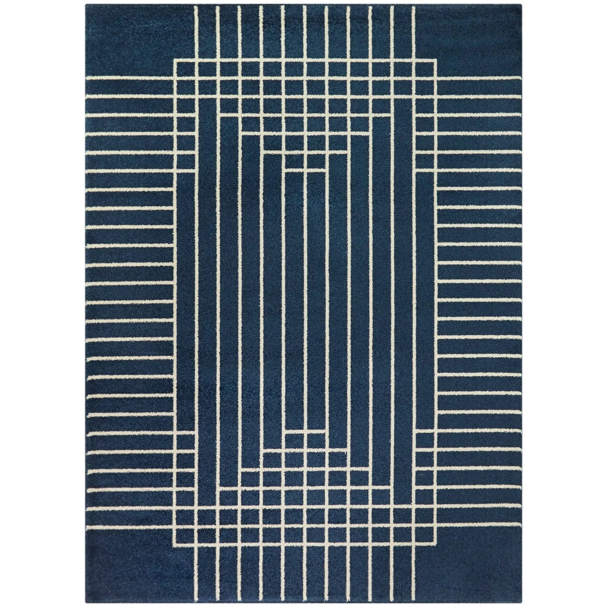 Balta Sutton Navy 5 ft. x 7 ft. Art Deco Striped Area Rug, Blue