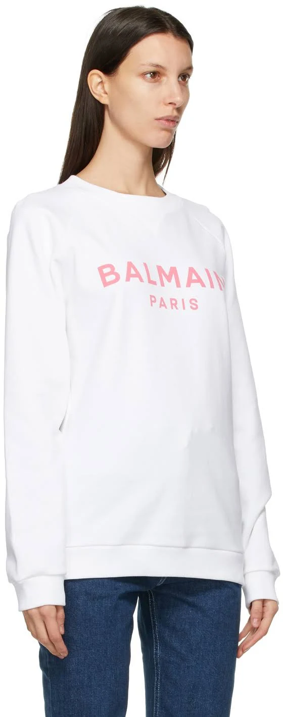 Balmain | Women Logo Printed Cotton Sweatshirt White/Pink S