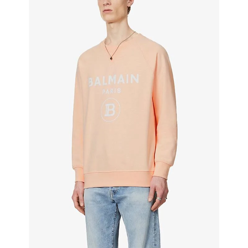 Balmain | Men Logo Print Cotton Jersey Sweatshirt Orange S