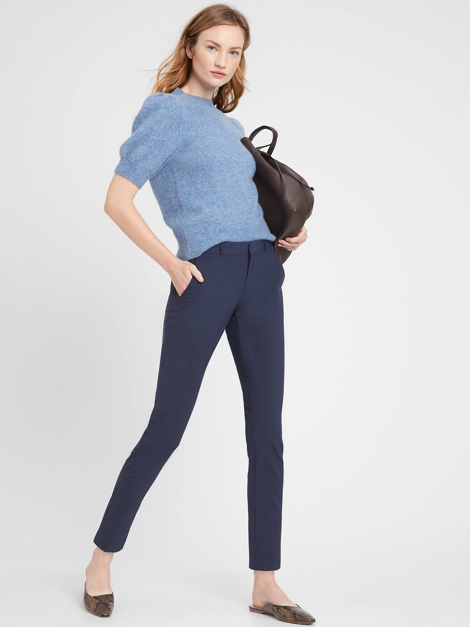 Banana Republic Women's Petite Ryan Slim Straight-Fit Washable Italian Wool Pant Navy Petite Size 14