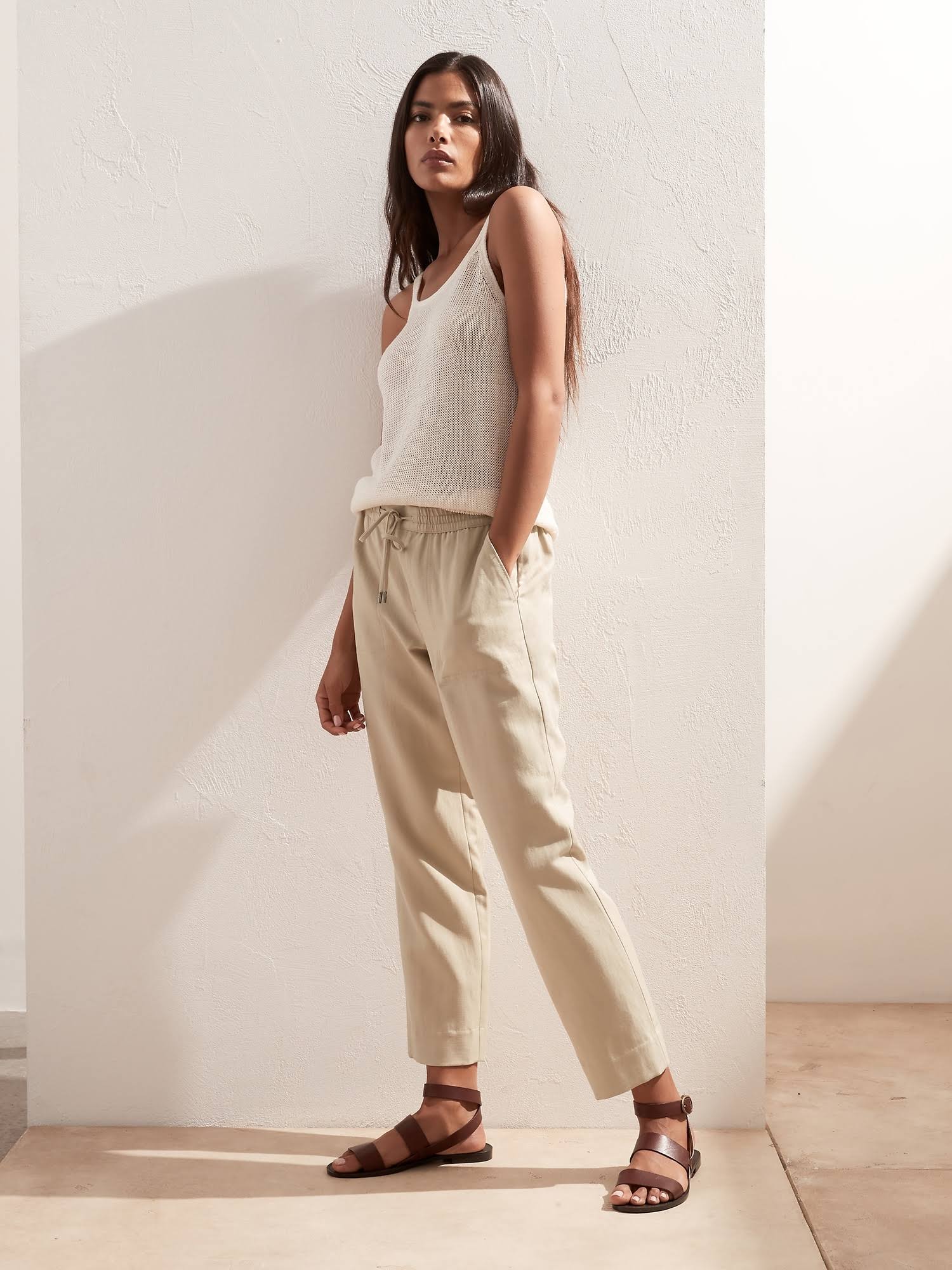 Banana Republic Women's Slim Tencel -Linen Pant Khaki Size XL