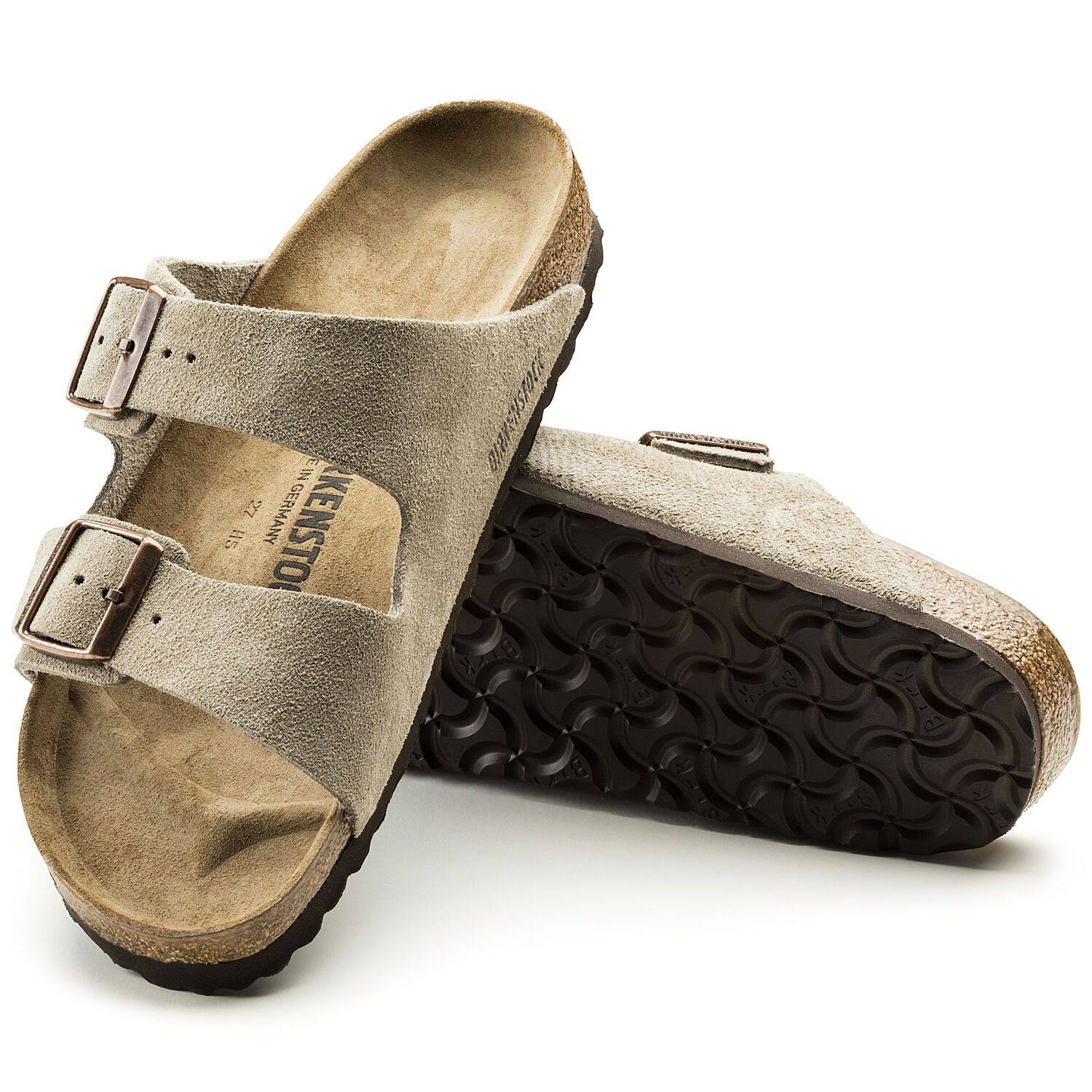 Birkenstock Arizona Leather Unisex Slide Sandal, Taupe Suede, 39