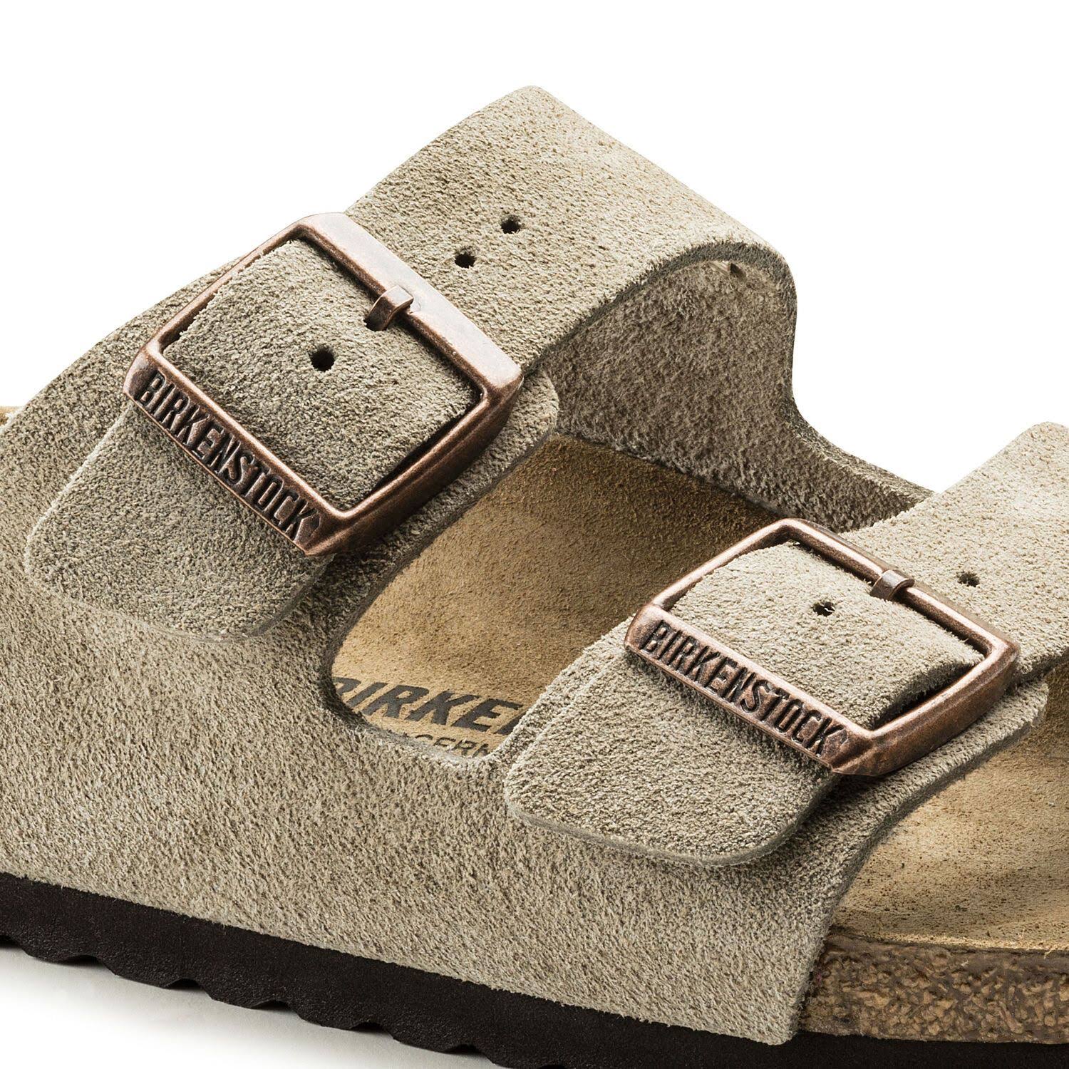 Birkenstock Arizona Leather Unisex Slide Sandal, Taupe Suede, 39