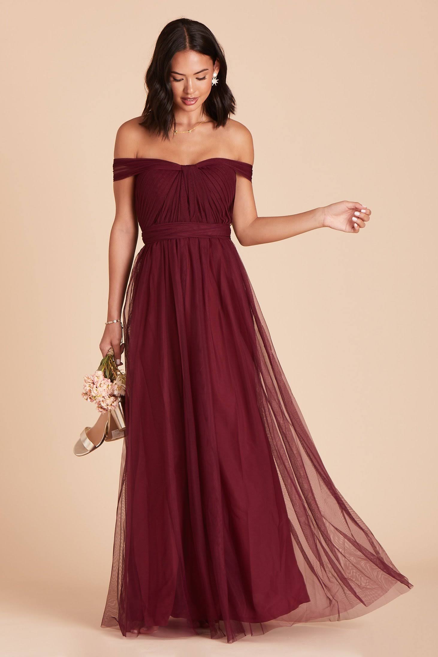 Birdy Grey Christina Convertible Tulle Bridesmaid Dress in Cabernet Xs / Cabernet