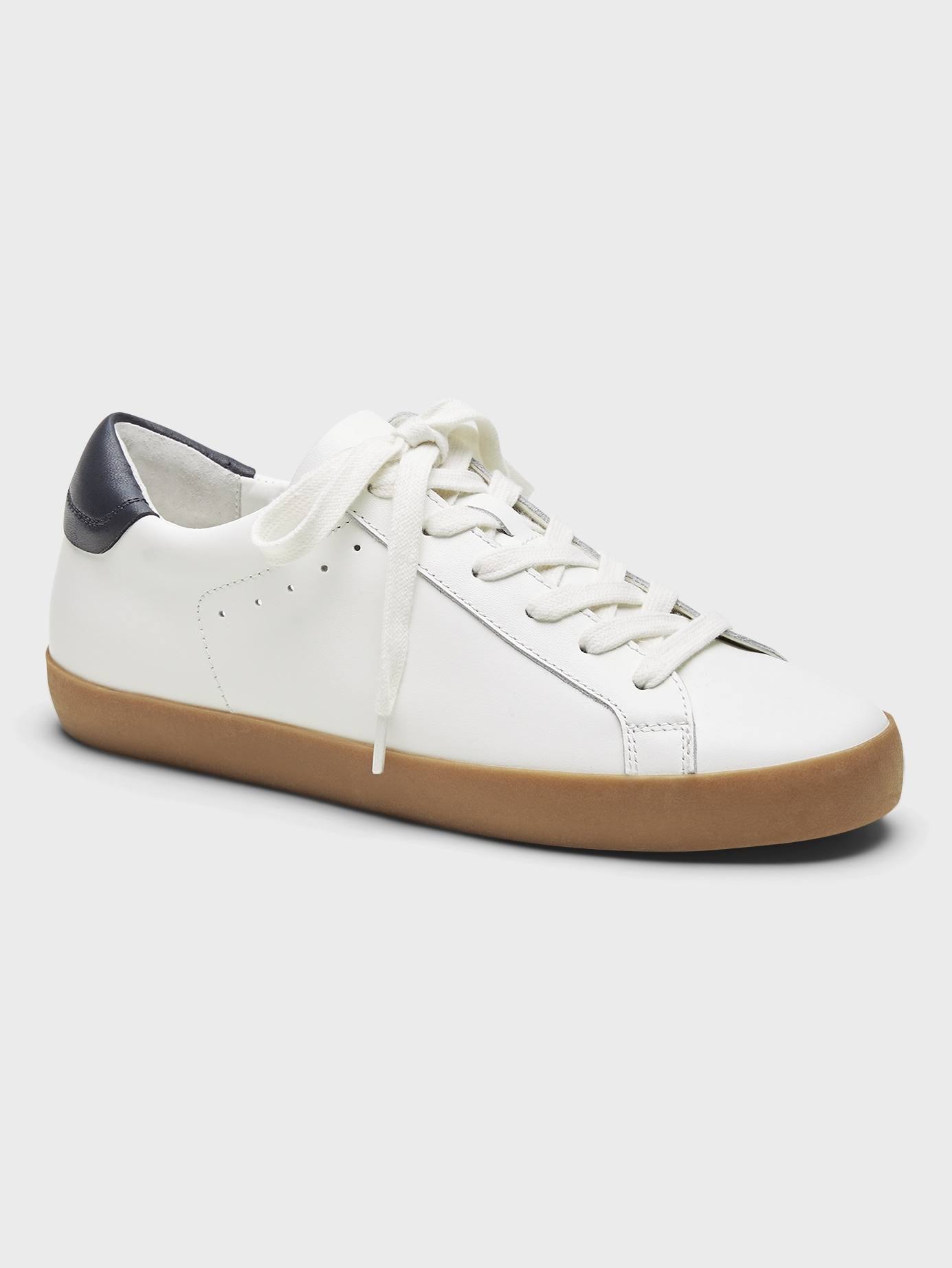 Banana Republic Women's Essential Sneaker White Leather with Navy Tab Size 6 1/2
