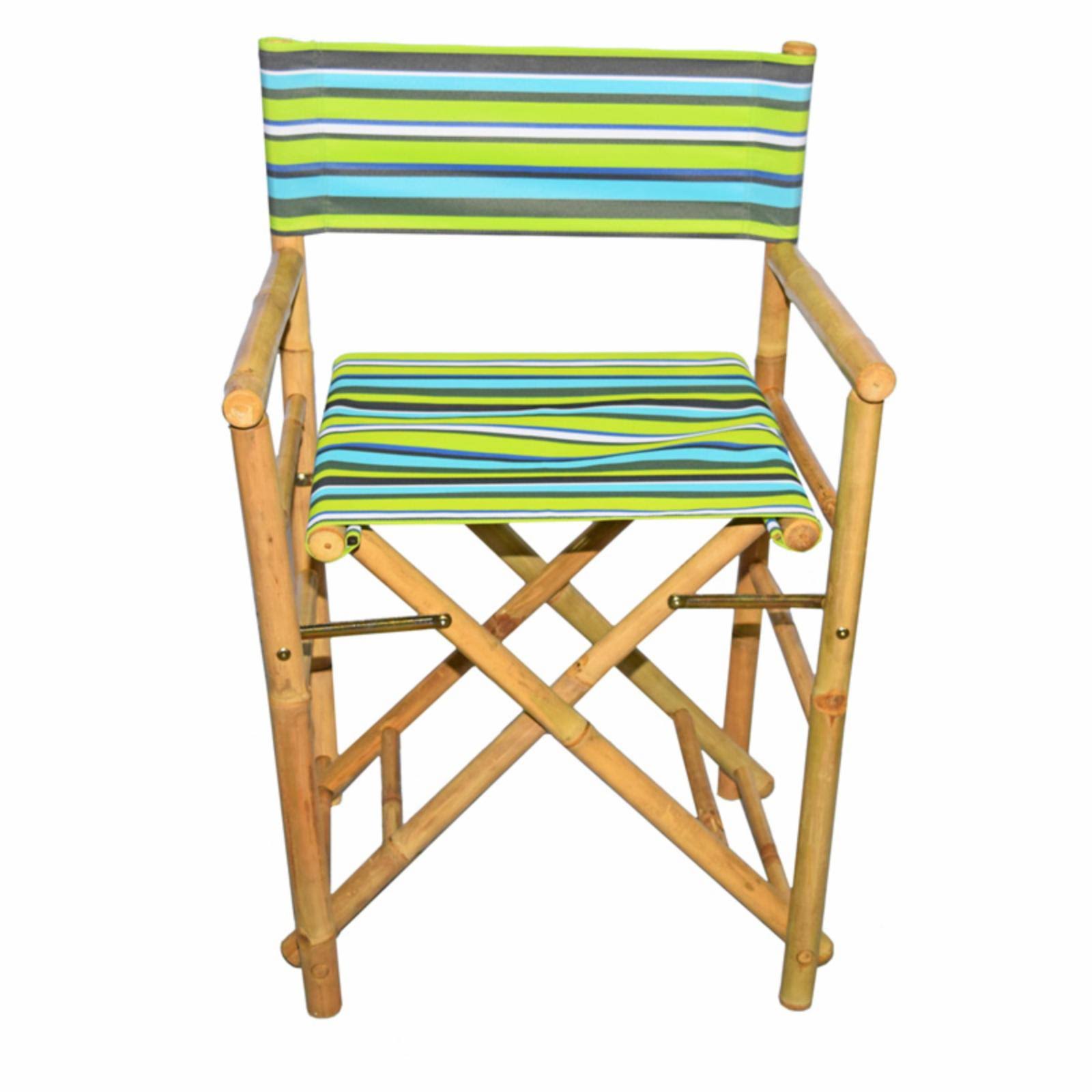 Bamboo54 Low Director Chair with Green Stripe Canvas - Set of 2