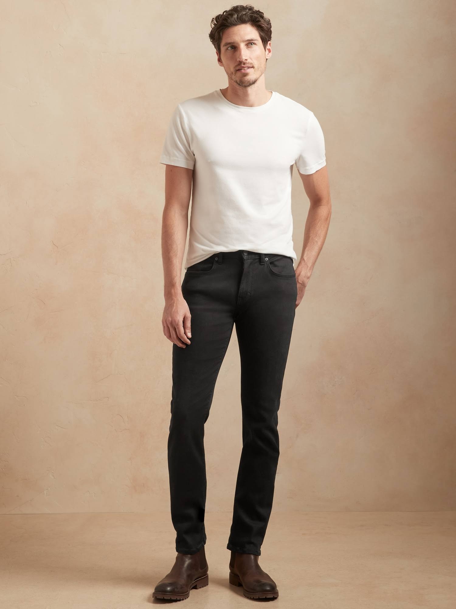 Banana Republic Men's Slim Luxe Traveler Black Jean True Black Tall Size 32W 36L