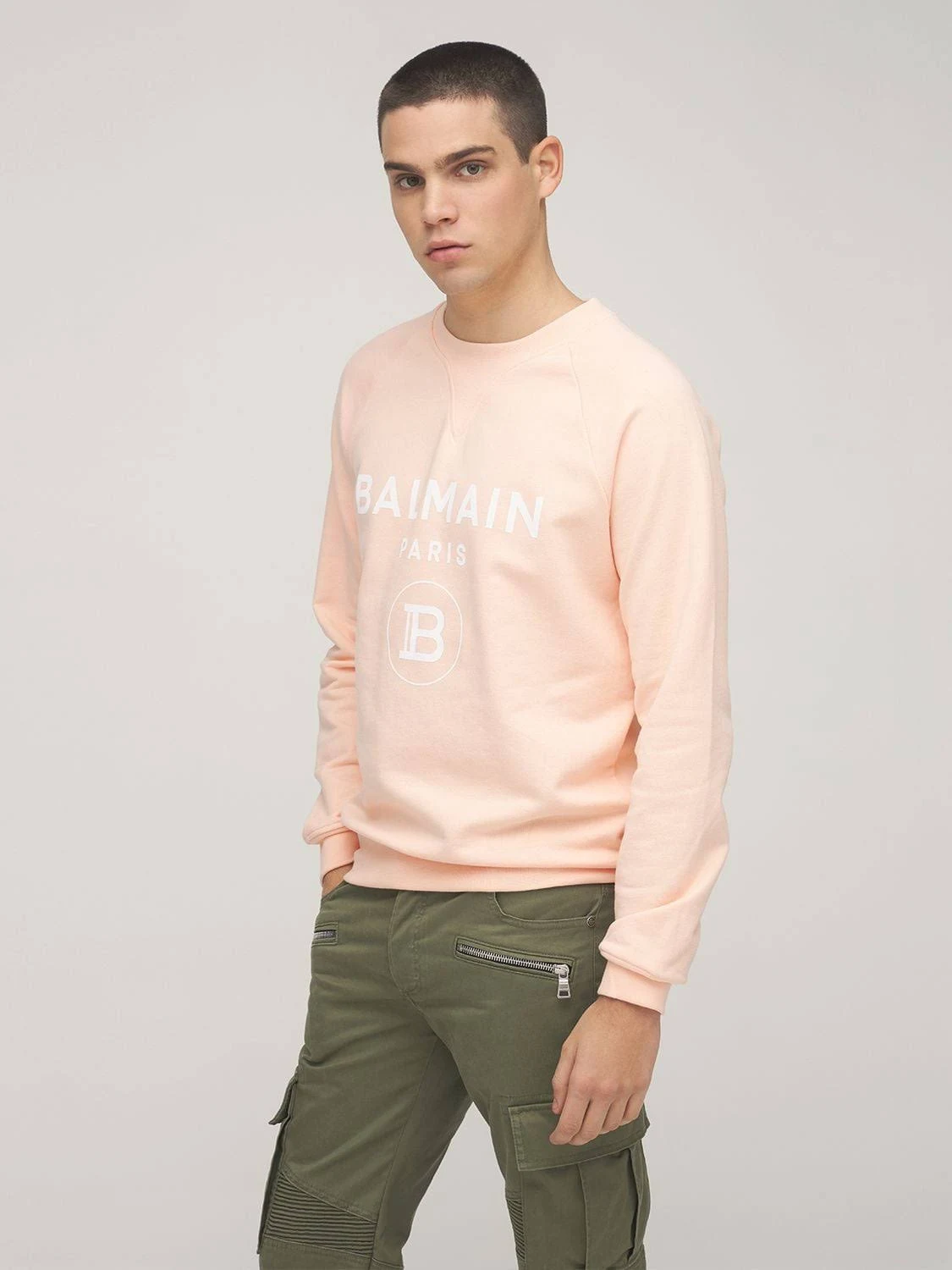 Balmain | Men Logo Print Cotton Jersey Sweatshirt Orange S
