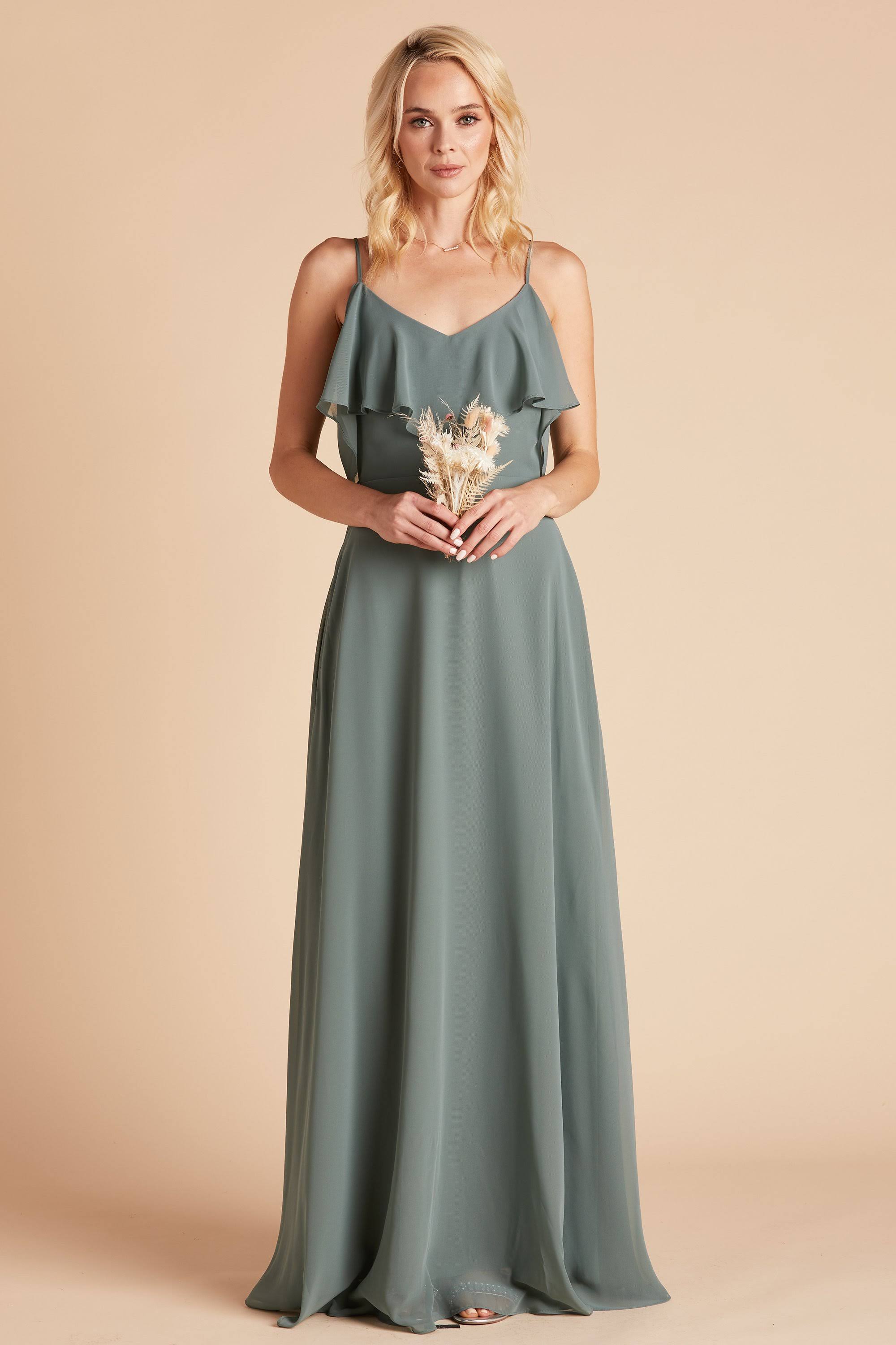 Birdy Grey Jane Convertible Chiffon Bridesmaid Dress in Sea Glass L / Sea Glass / No Slit
