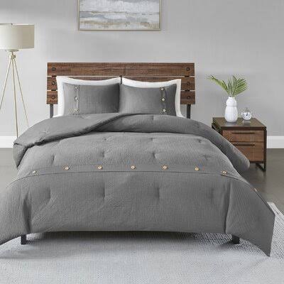 Eider & Ivory Carmella 3 Piece 100% Cotton Comforter Set Size: King/California King, Color: Gray