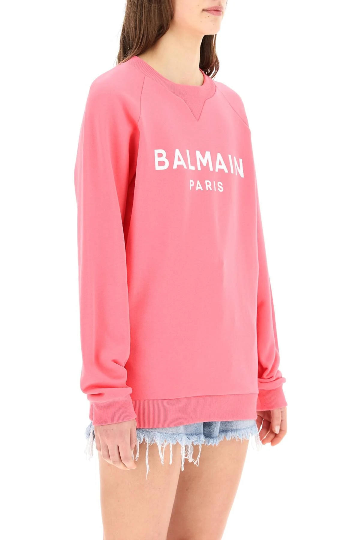 Balmain Sweatshirt with Logo Print M Pink,White Cotton