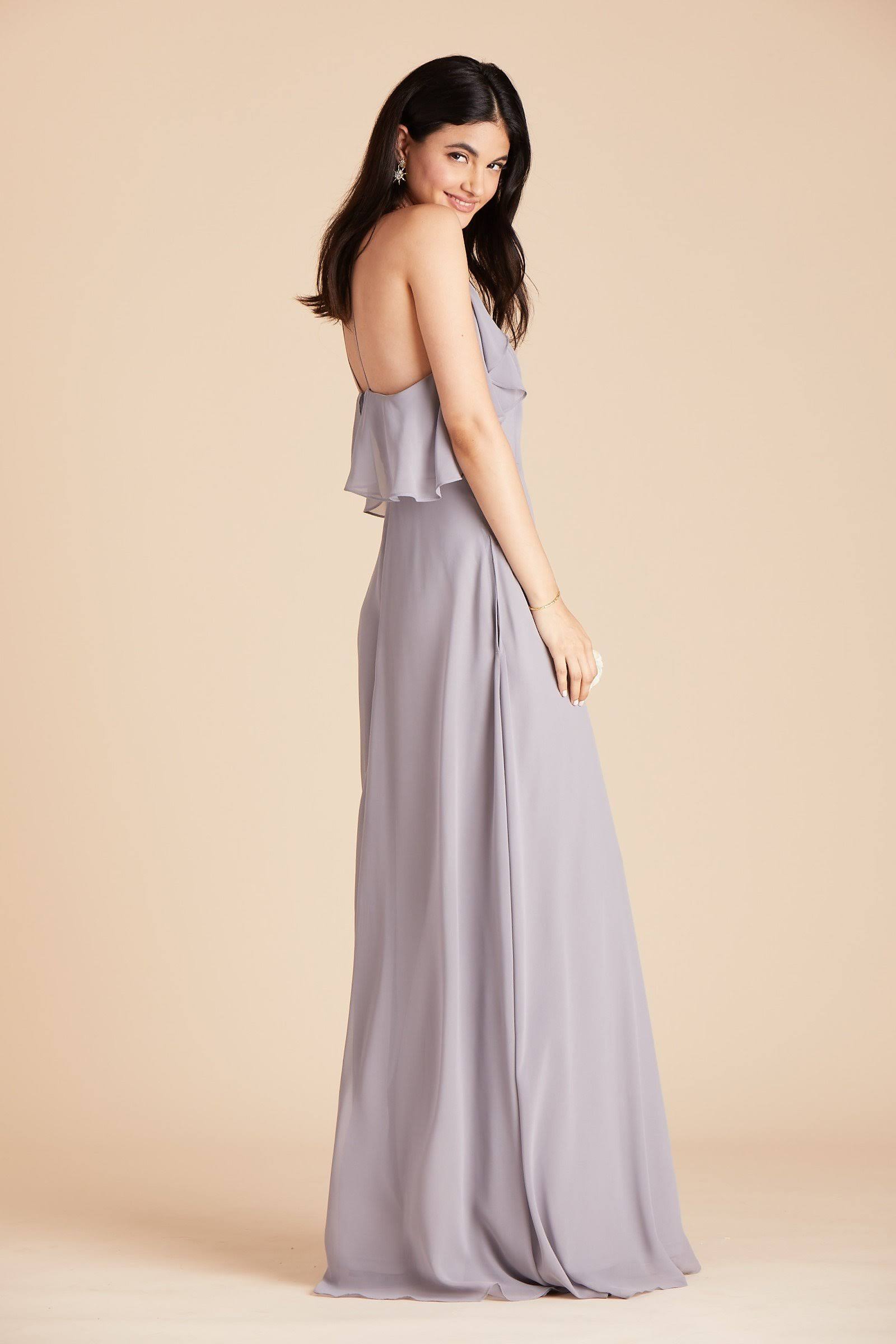Birdy Grey Jules Chiffon Bridesmaid Dress in Silver L / Silver