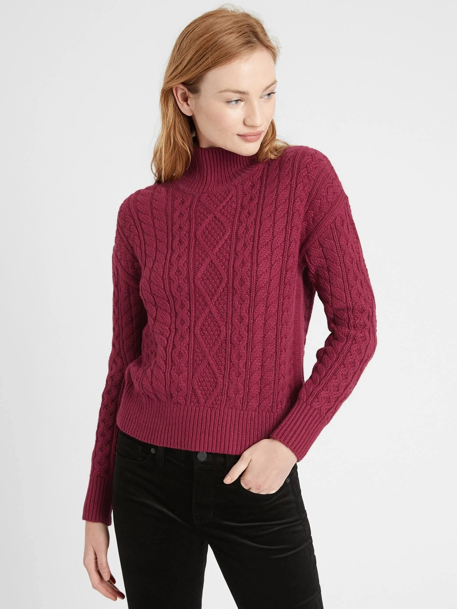 Banana Republic Women's Cable-Knit Cropped Sweater Rich Red Wine Size XL