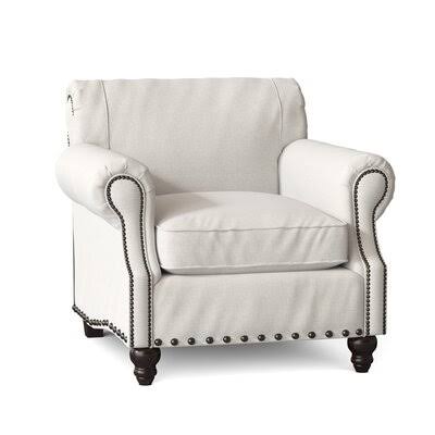 Landry 40x22 Wide Down Cushion Armchair Birch Lane Body Fabric: Bevin Natural, Nailhead Detail: Old Gold Spotted
