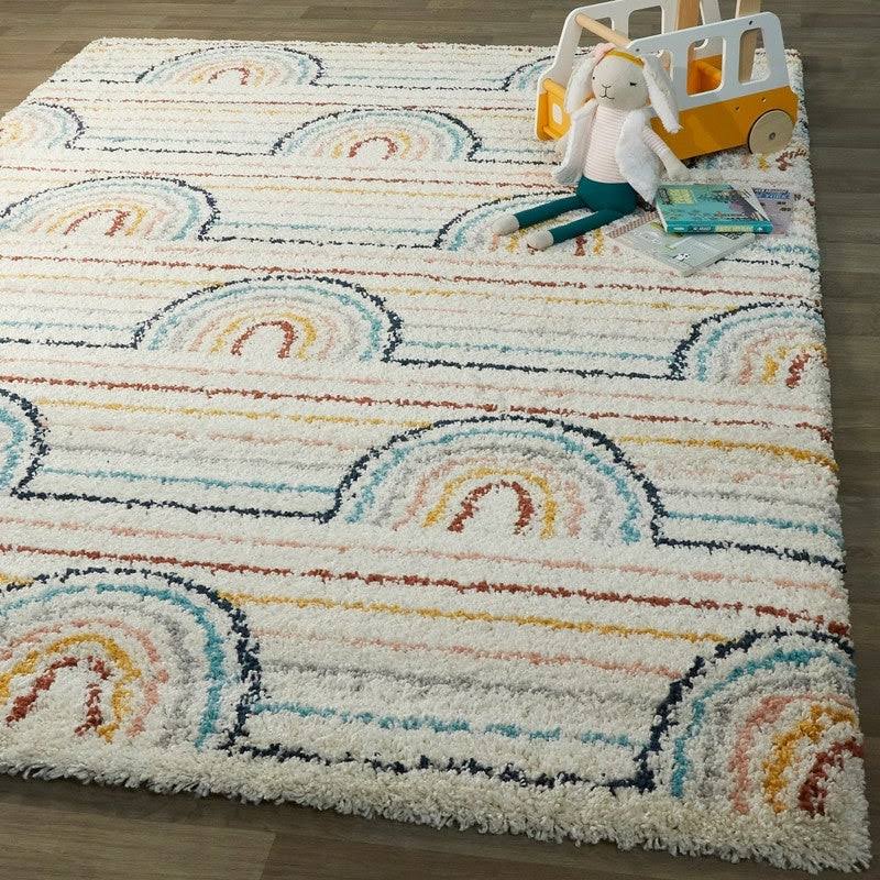 Hailey Kids Rainbow Print Shag Berber Area Rug - 6&7x22 x 9& - White