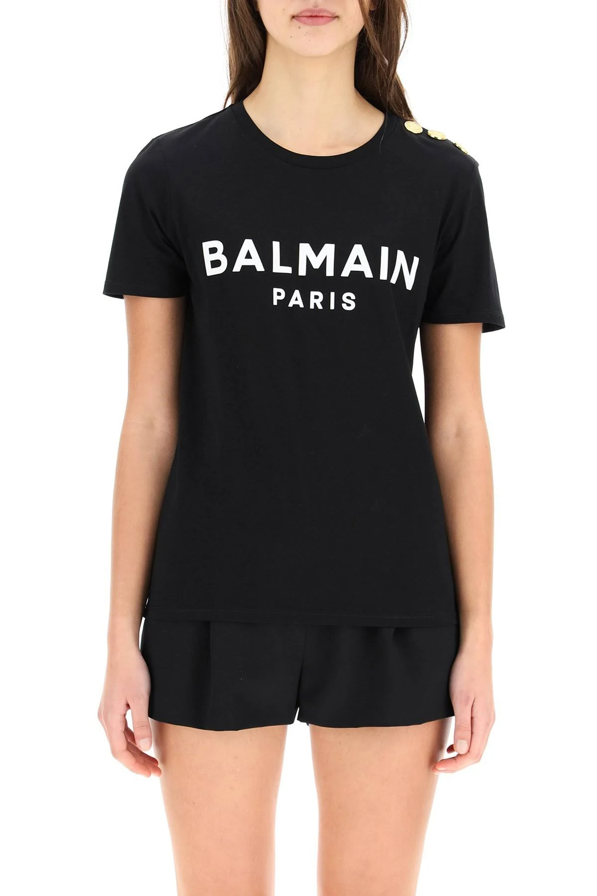 Balmain - Logo Buttoned T-Shirt, Women , Black