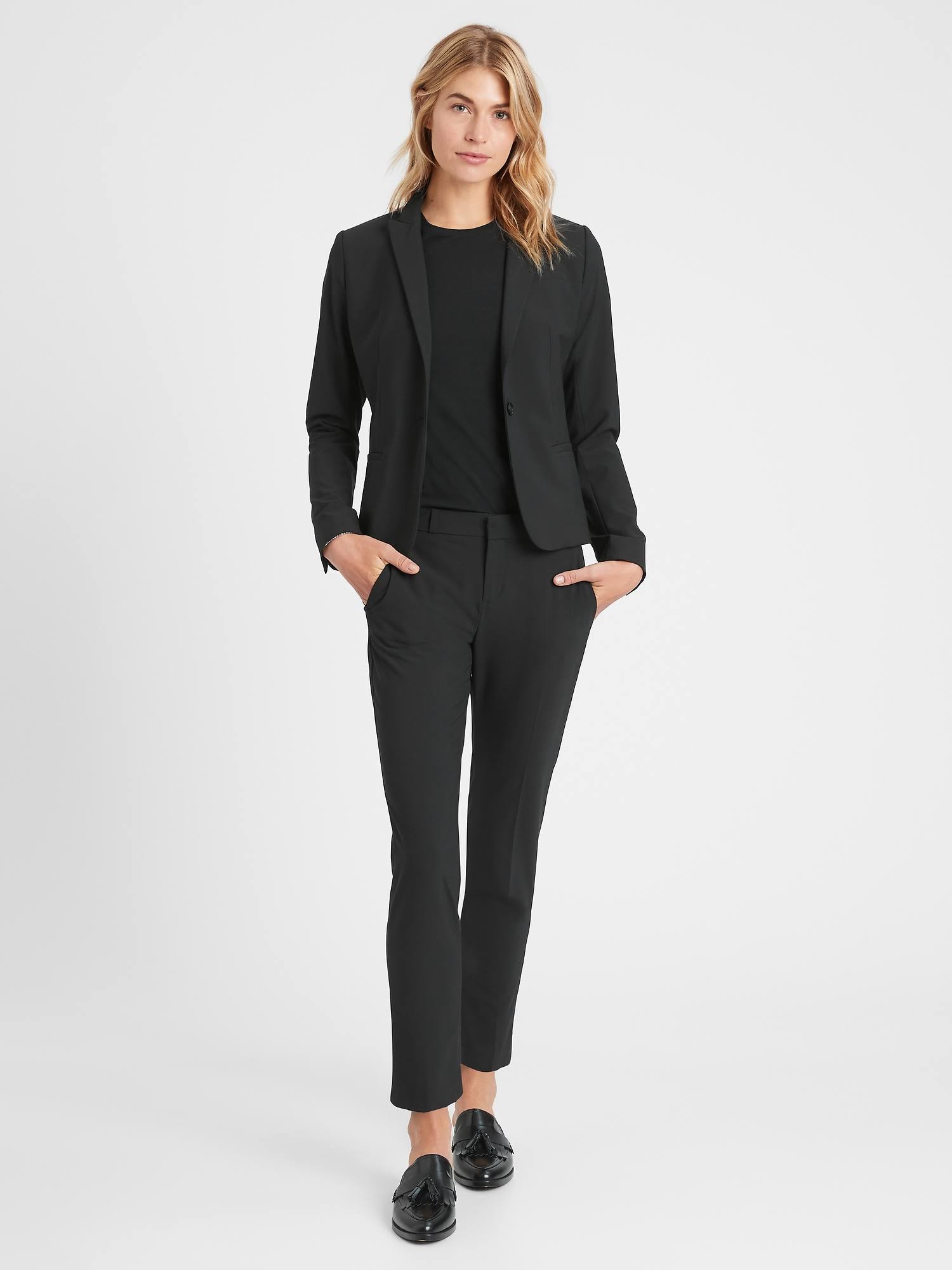 Banana Republic Women's Classic-Fit Washable Italian Wool-Blend Blazer Black Size 4