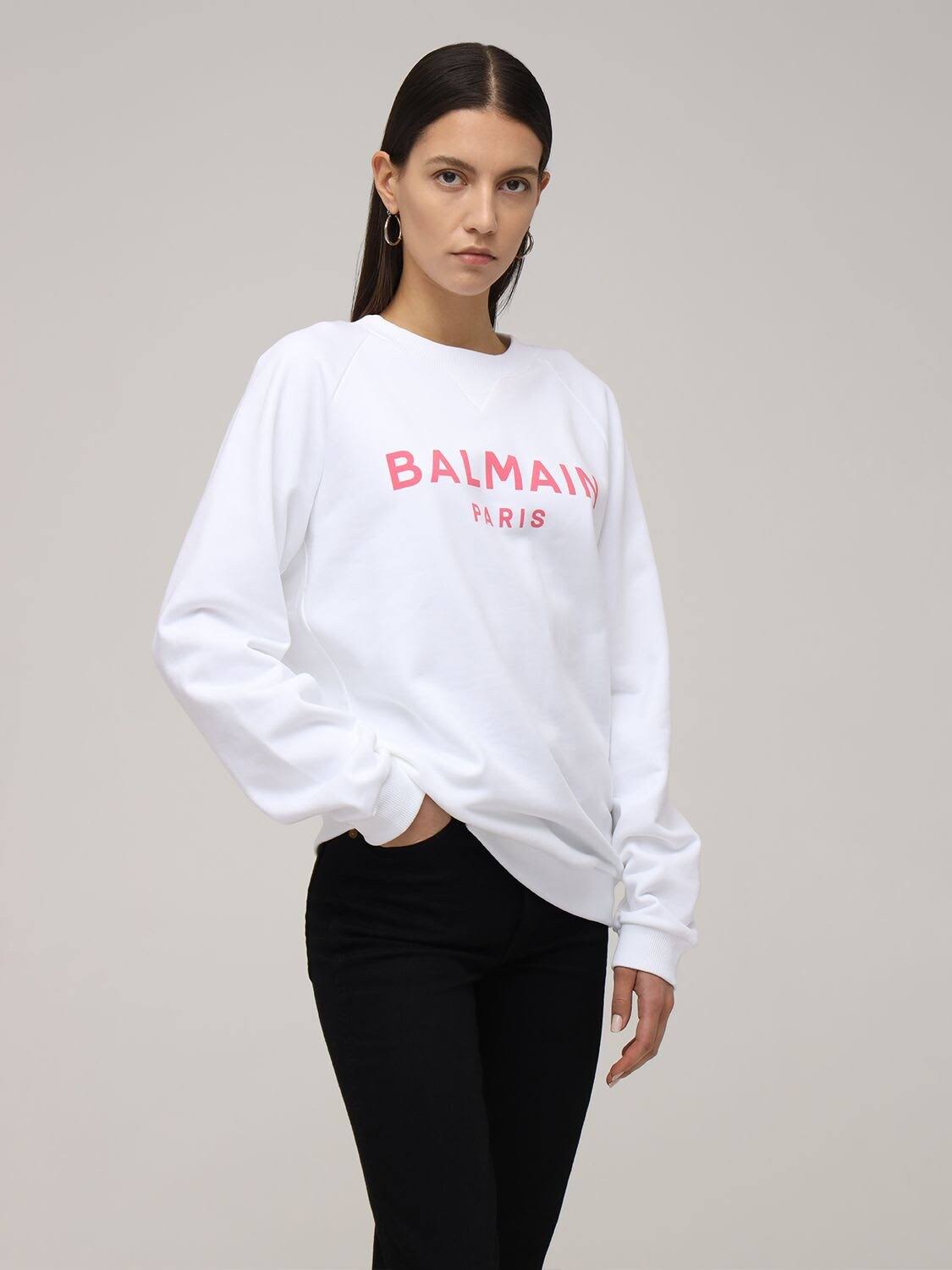 Balmain Logo Printed Cotton Sweatshirt - White - Sweatshirts