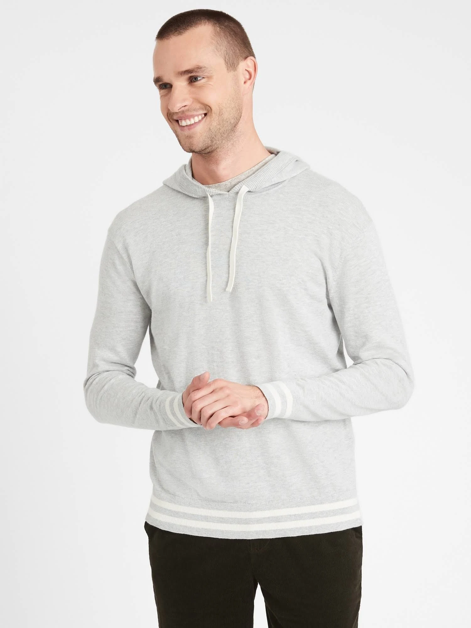 Banana Republic Men's Organic Cotton Sweater Hoodie Light Gray Size XL